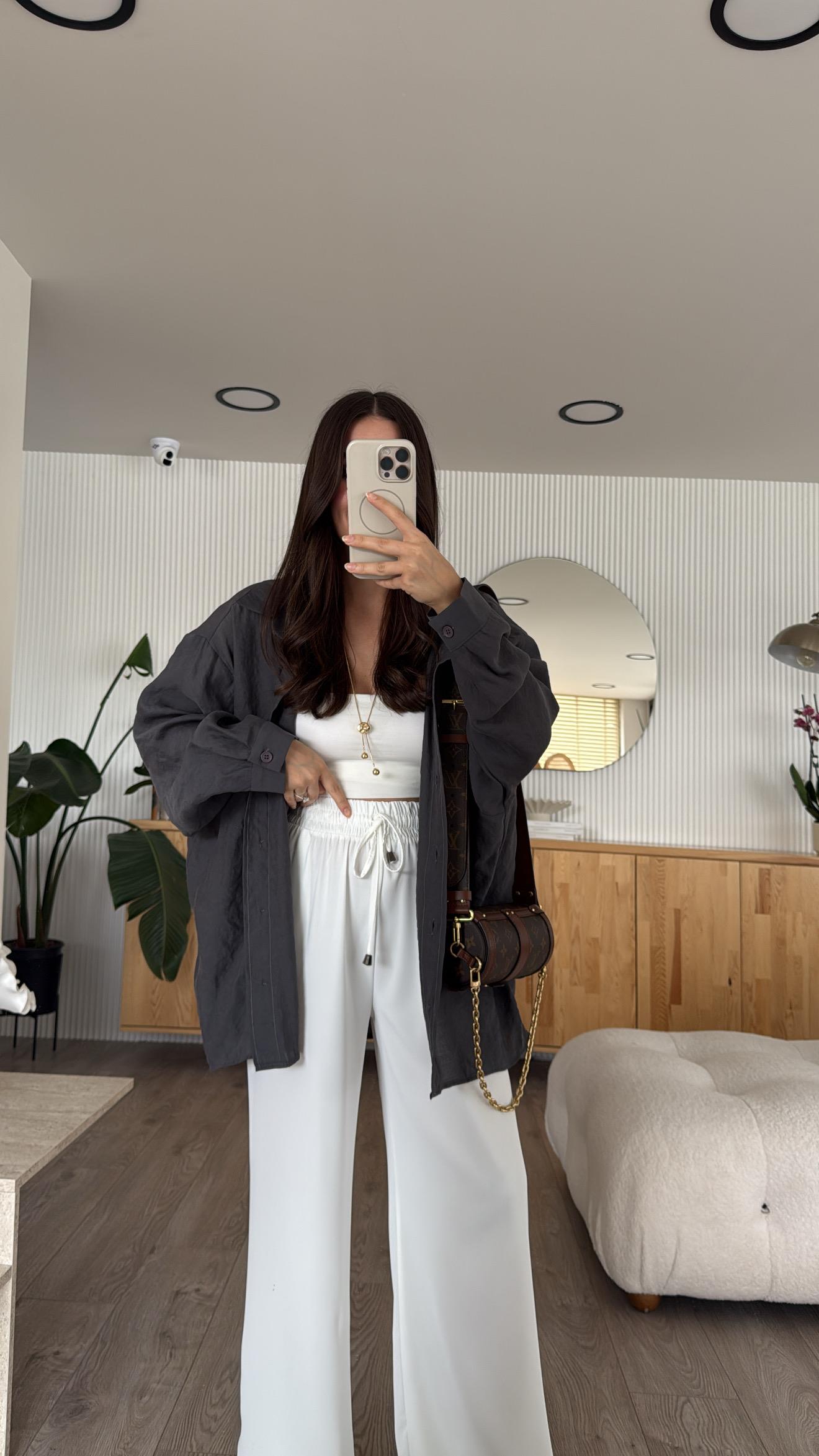 Antrasit Tensel Kumaş Düşük Omuzlu Oversize Gömlek