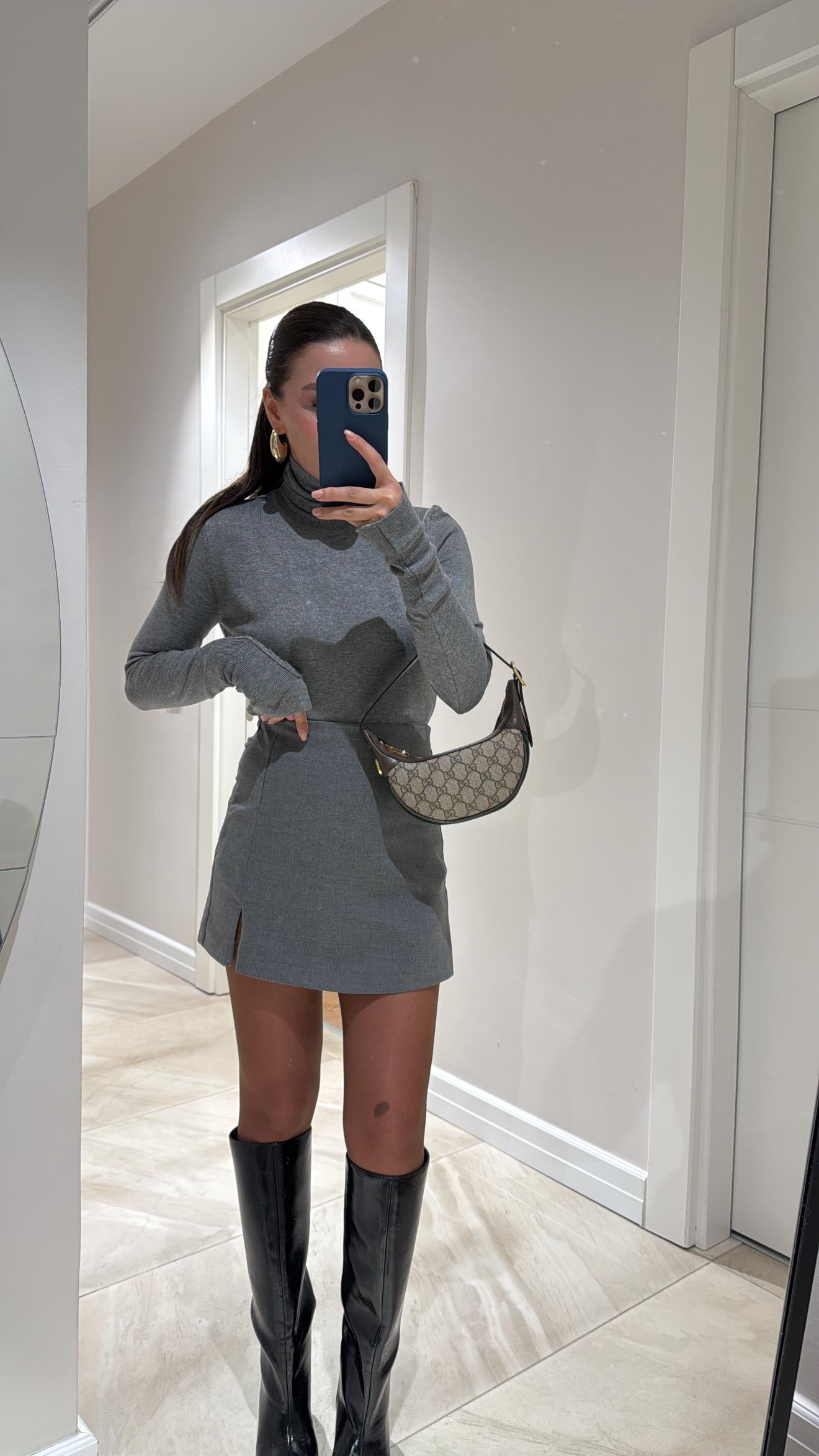 Antrasit Yan Fermuarlı Mini Şort Etek