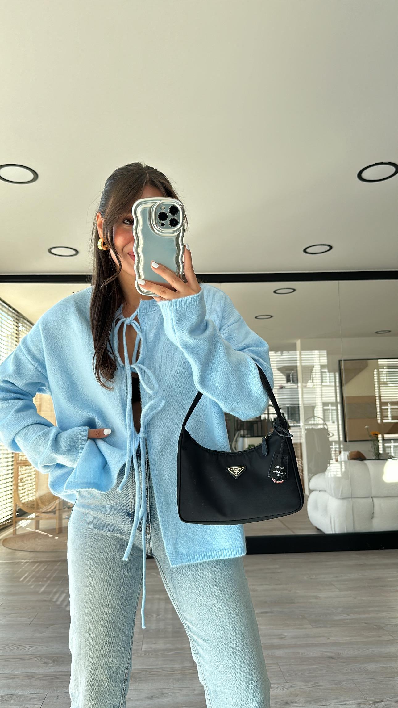 Bebe Mavi Ön Bağlama Detaylı Triko Ravi Hırka