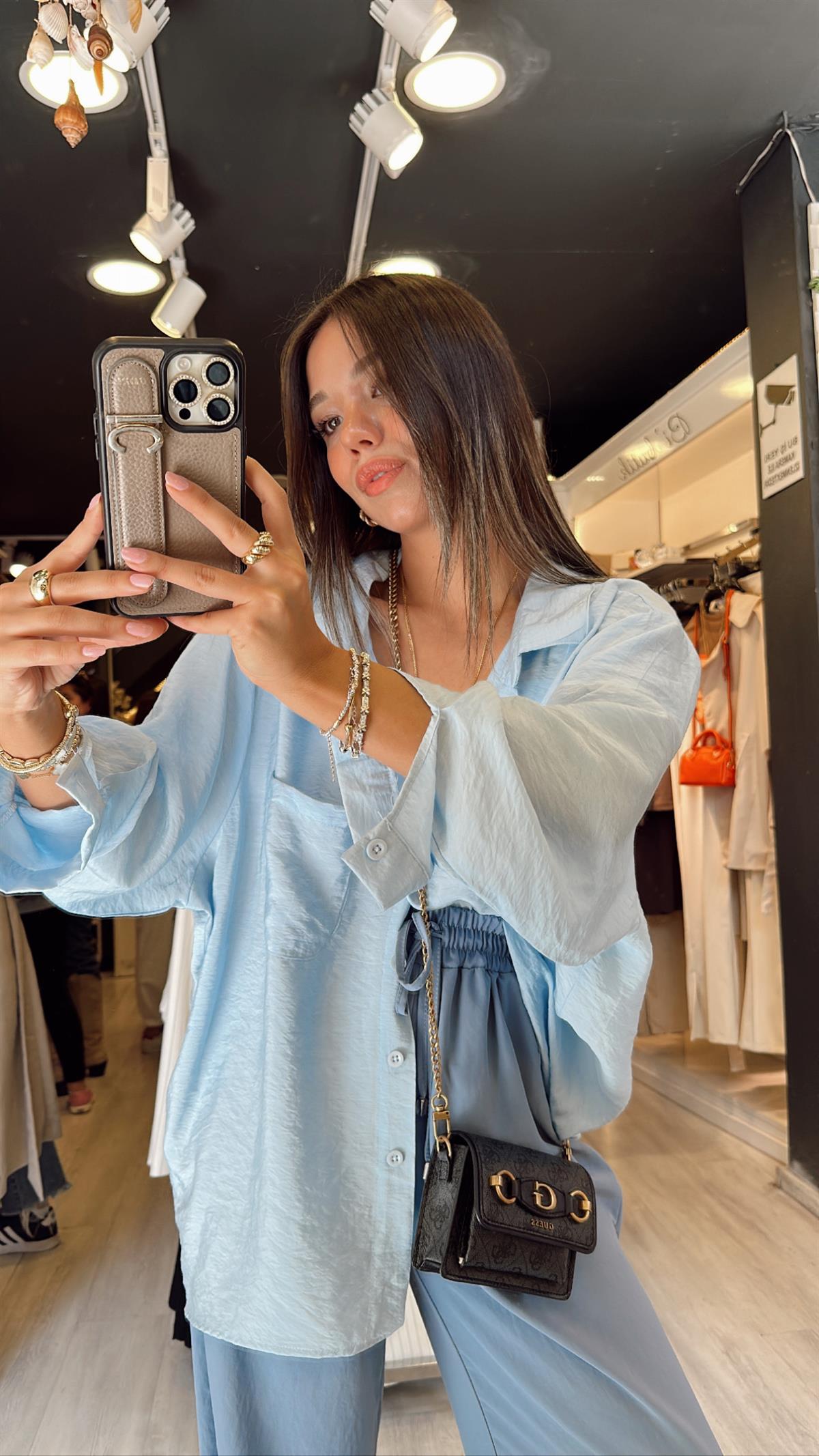 Bebe Mavi Oversize Tensel Gömlek
