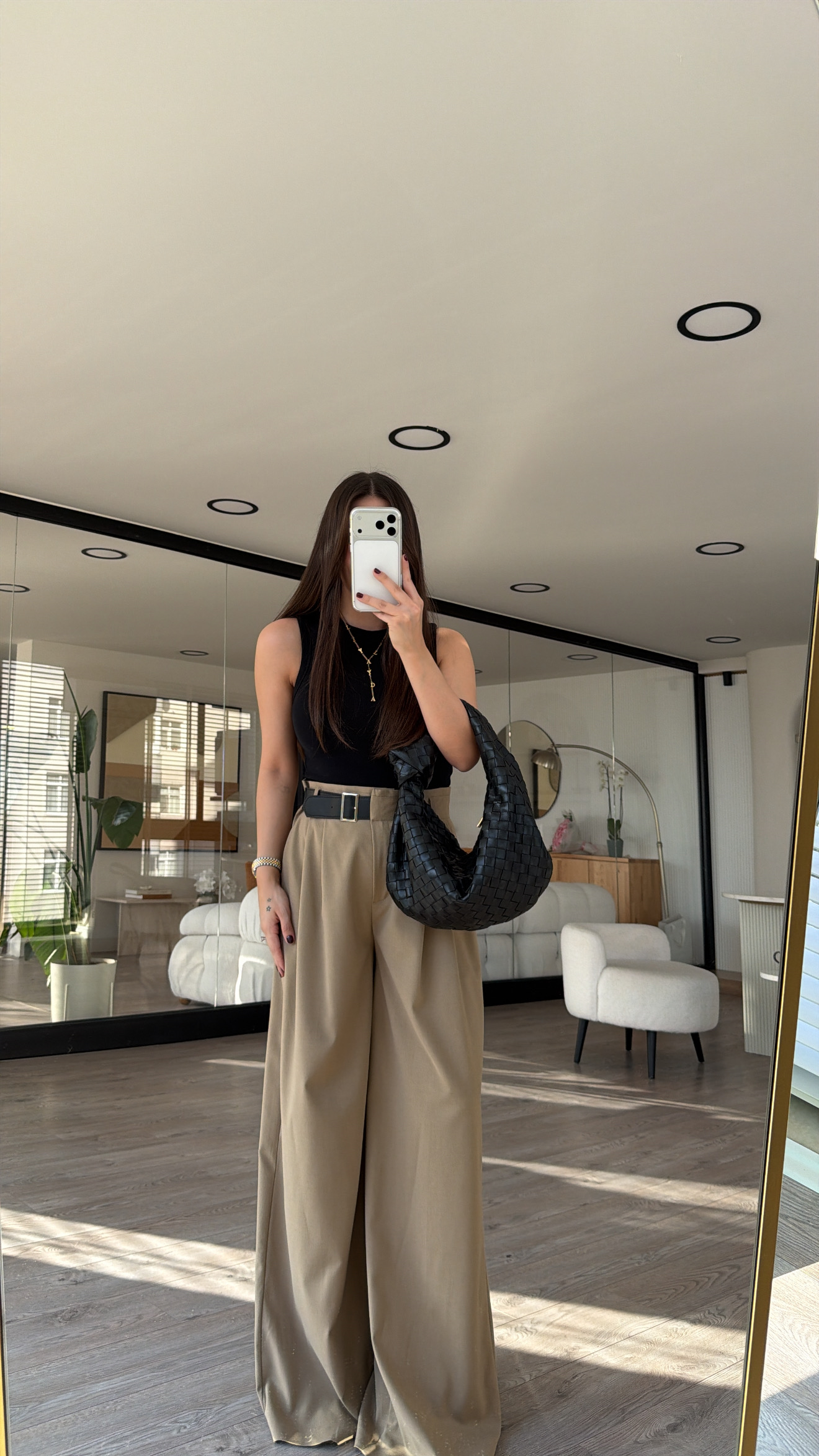 Bej Bel Kemer Detaylı Pileli Palazzo Pantolon