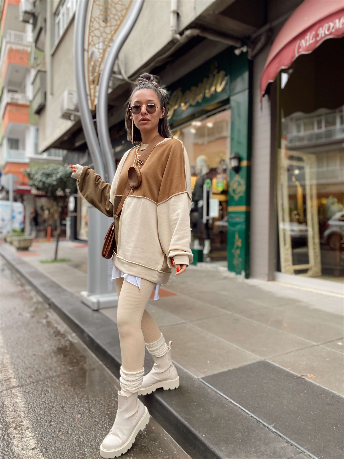 Bej Fitilli Dikişsiz Tayt