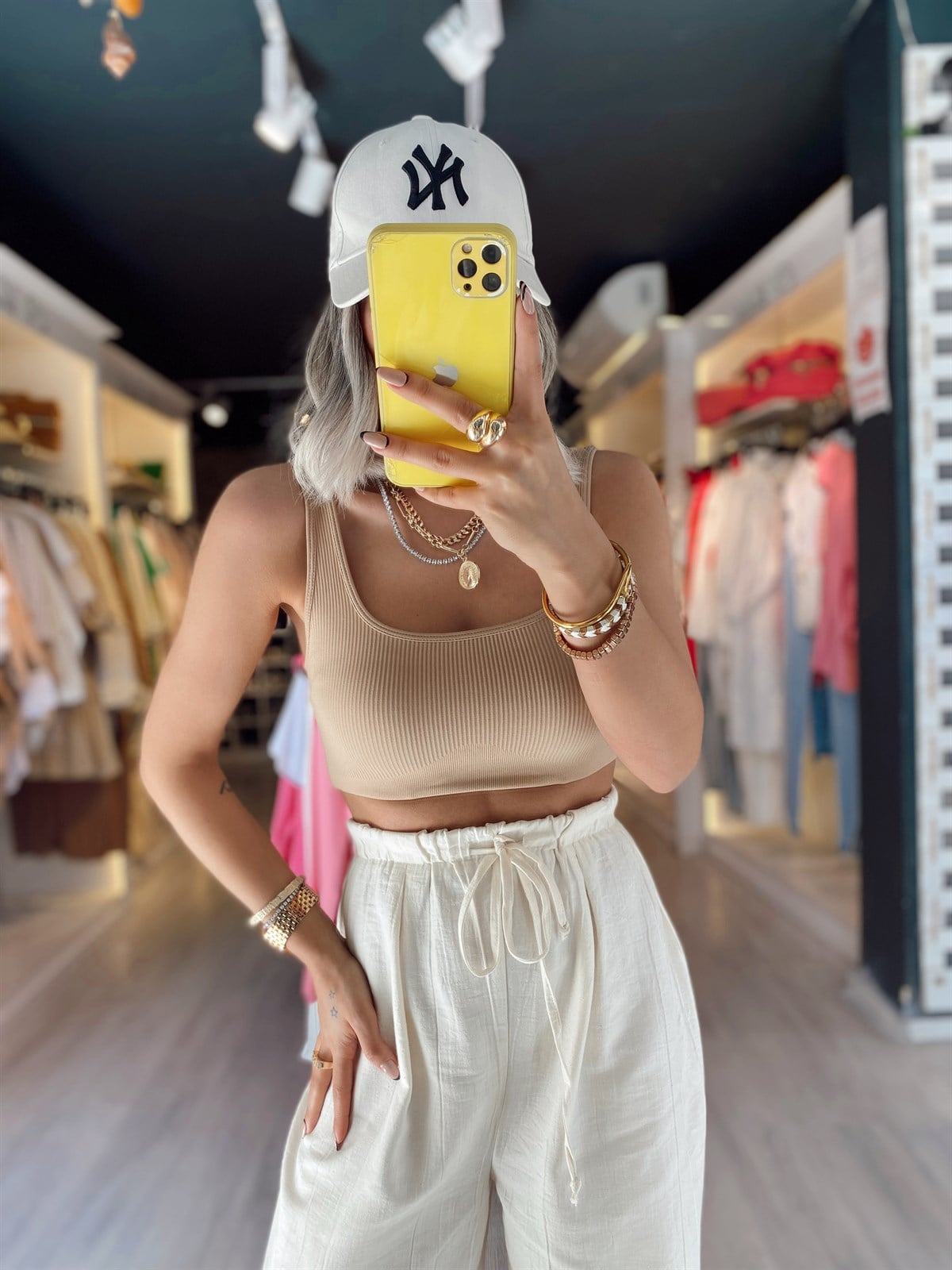 Bej Fitilli Kısa Crop