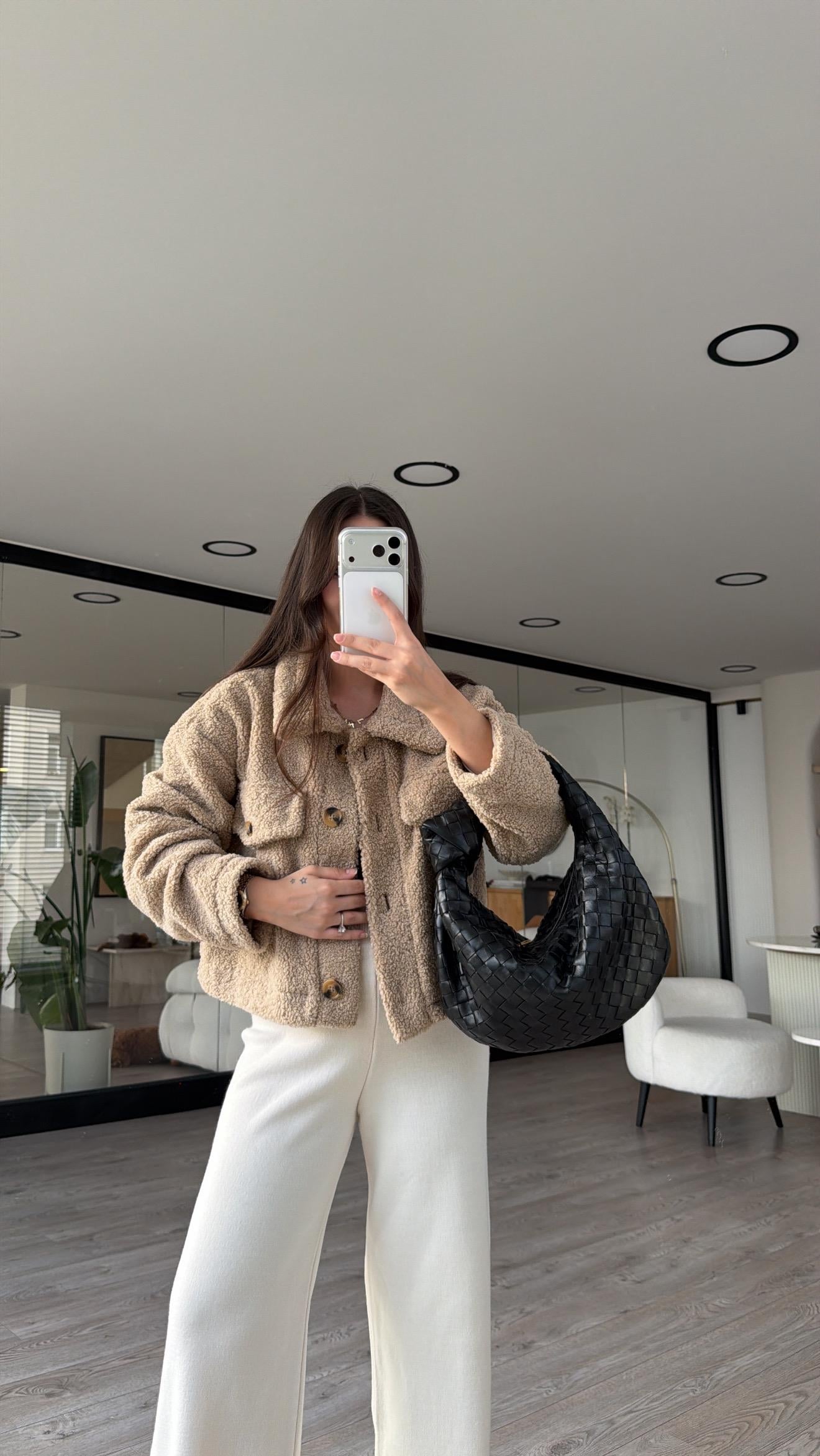 Bej Renk Teddy Kısa Ceket 