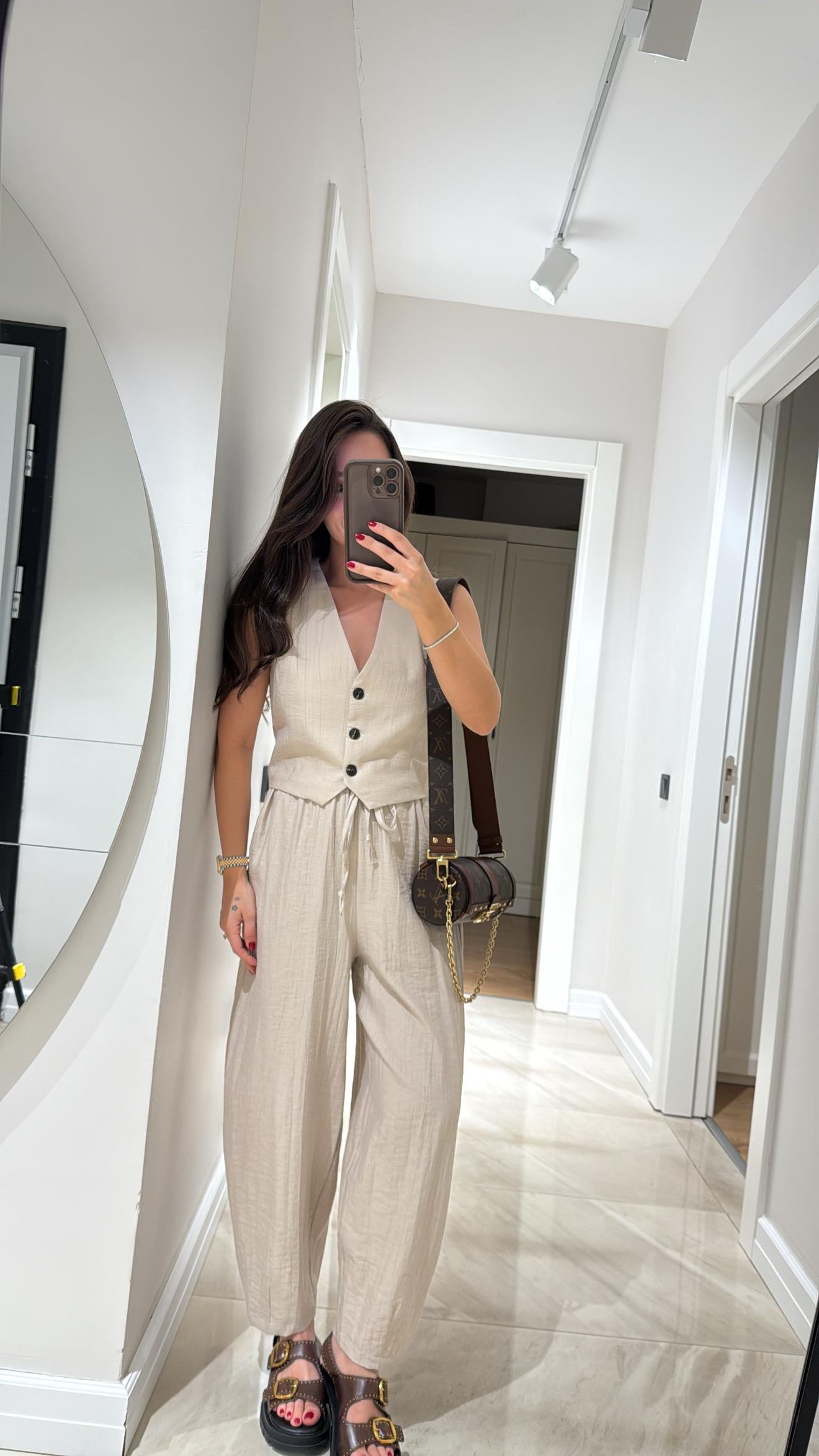 Bej Yelek Şalvar Pantolon Takım