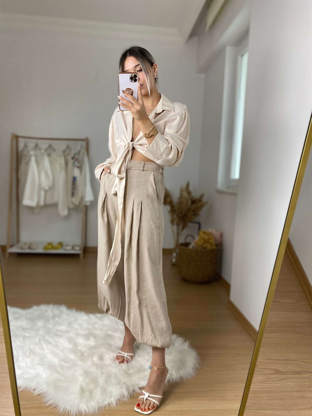 Bej Zincirli Pantolon