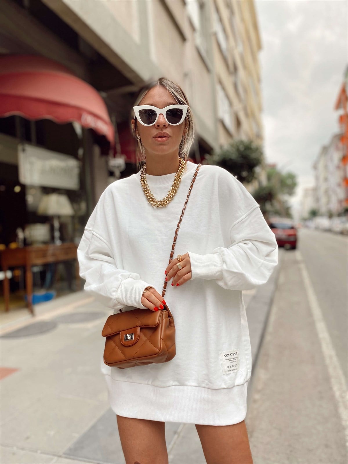Beyaz Basıc Sweat 