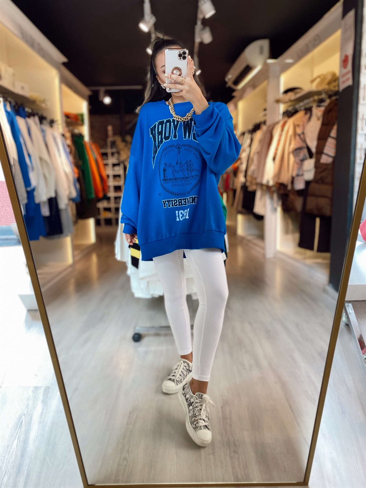 Beyaz Beli Biyeli Dikişli Tayt