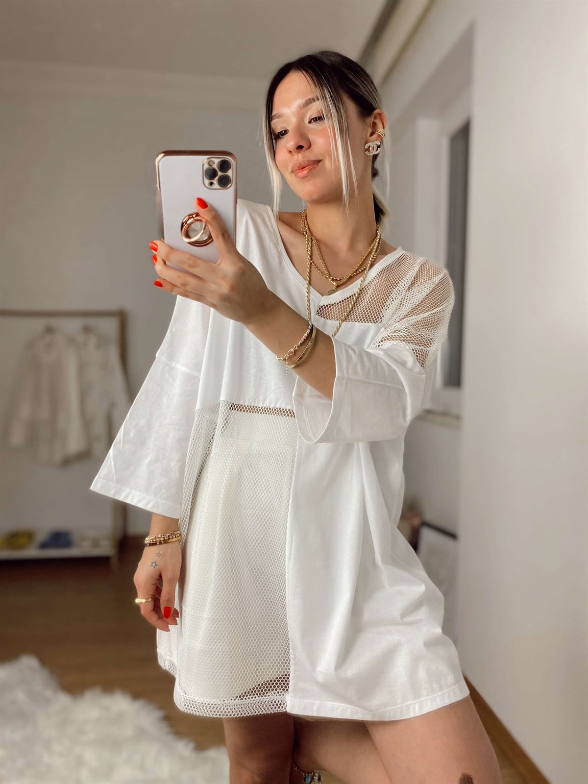 Beyaz File Detaylı Bluz