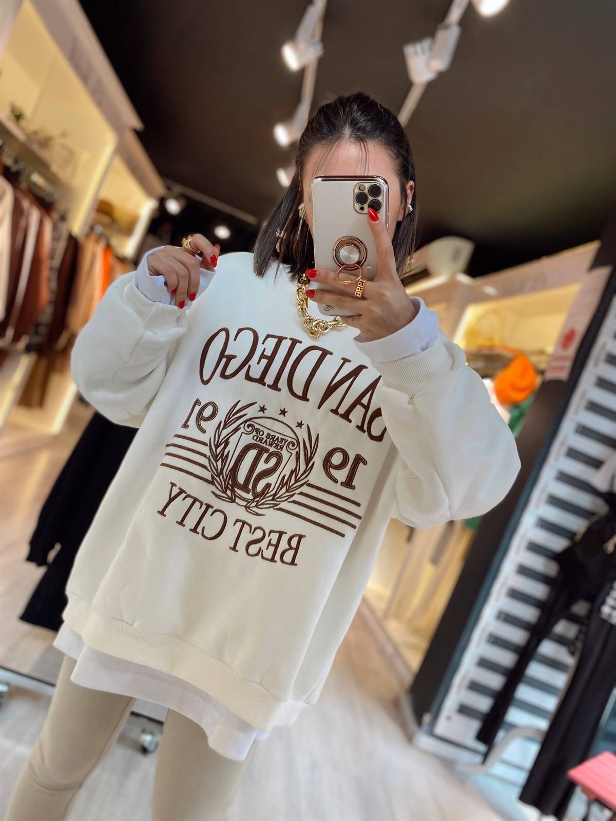 Beyaz Kahve San Diego Yazılı Sweat