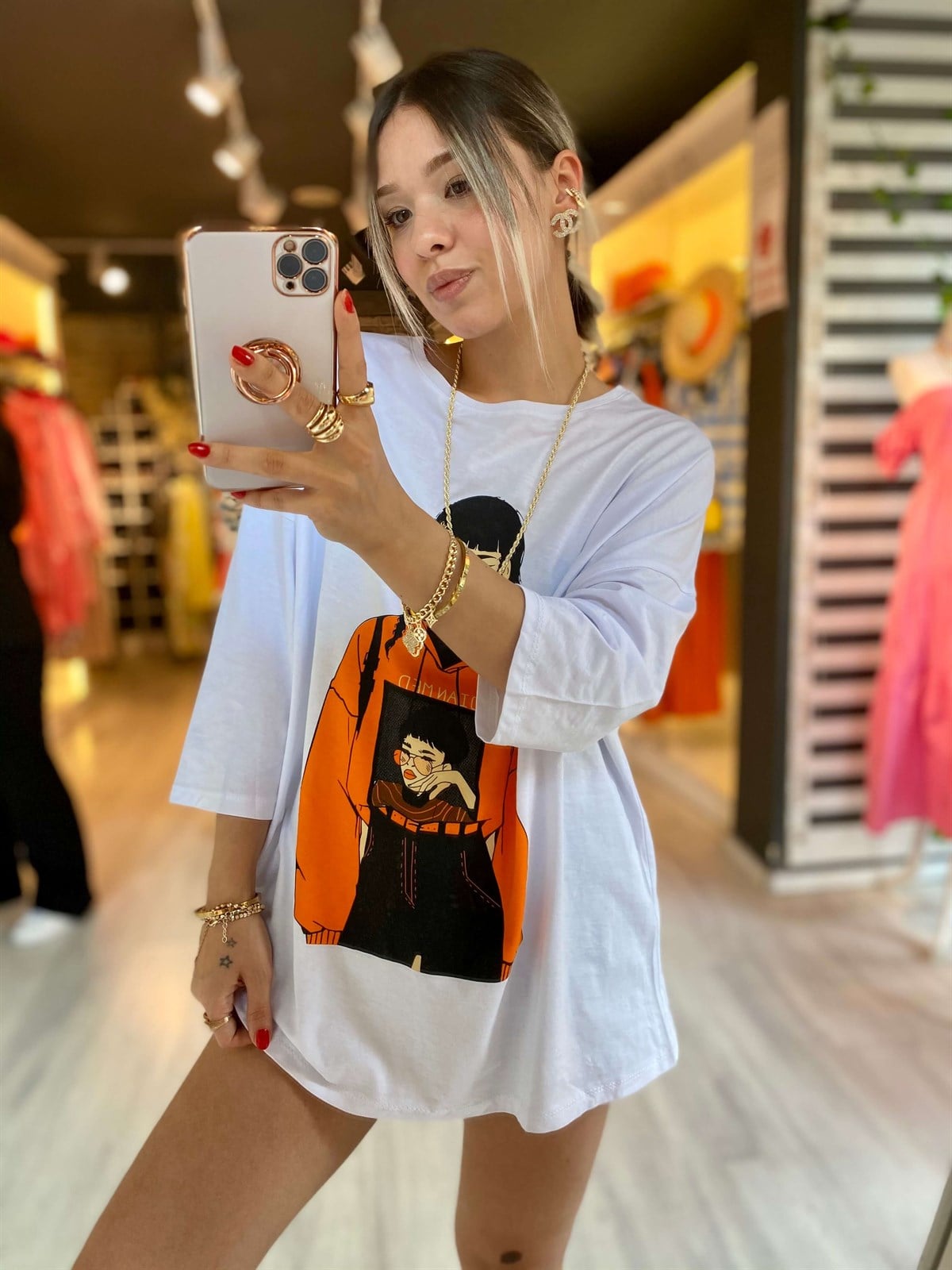 Beyaz Kız Baskılı Tshirt
