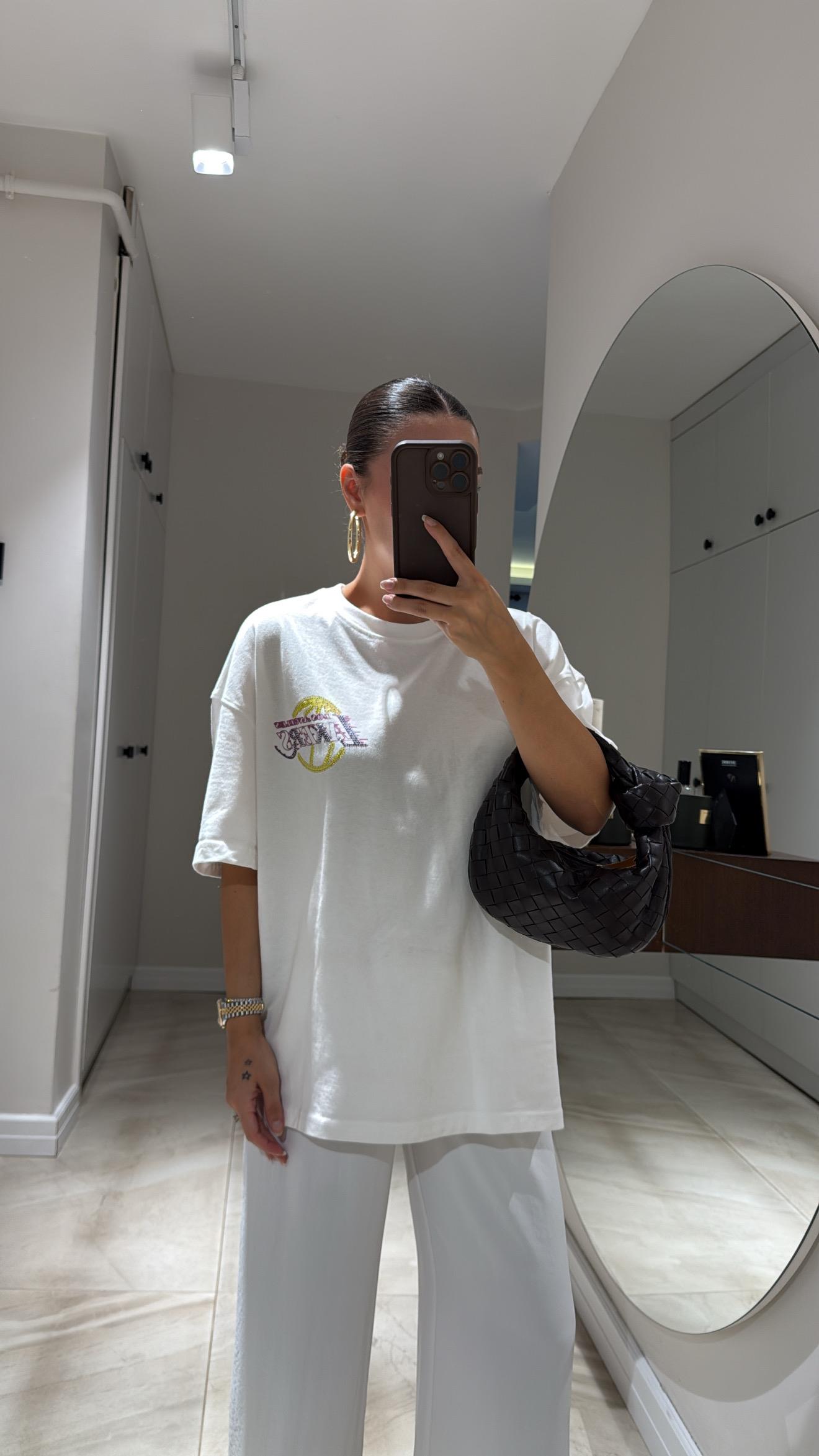 Beyaz Lakers Yazılı Tshirt