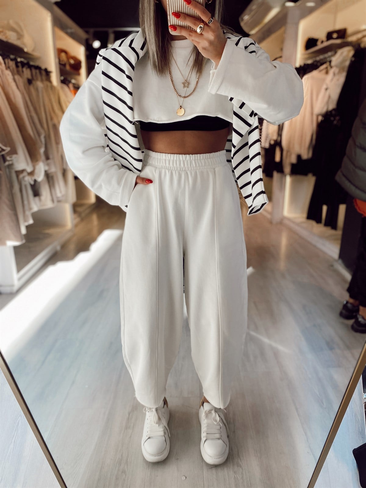 Beyaz Ravi Şalvar Takım