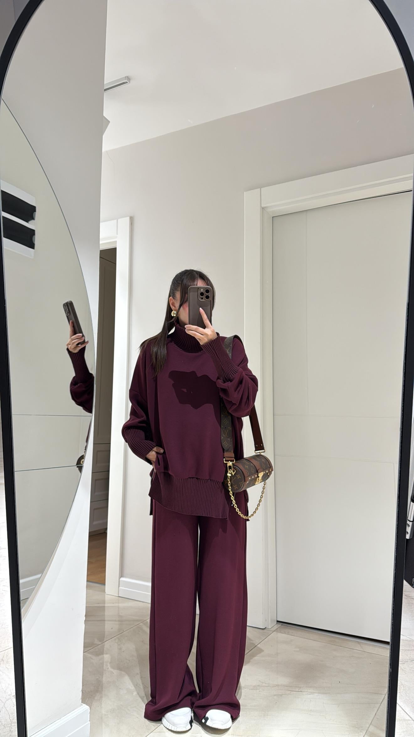 Bordo Balıkçı Yaka Yan Fermuarlı Modal Takım