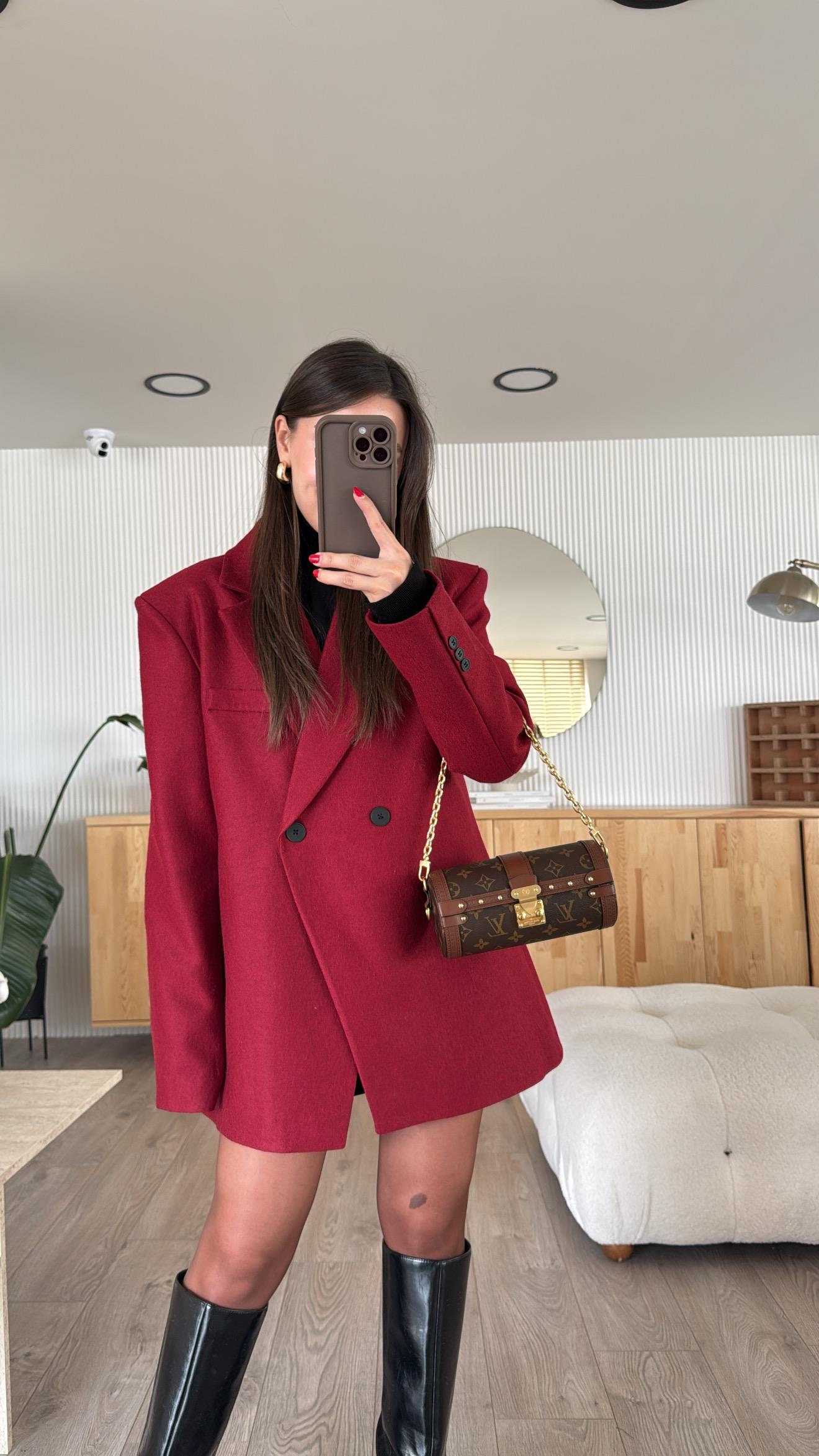 Bordo Çift Dügmeli Kaşe Ceket 