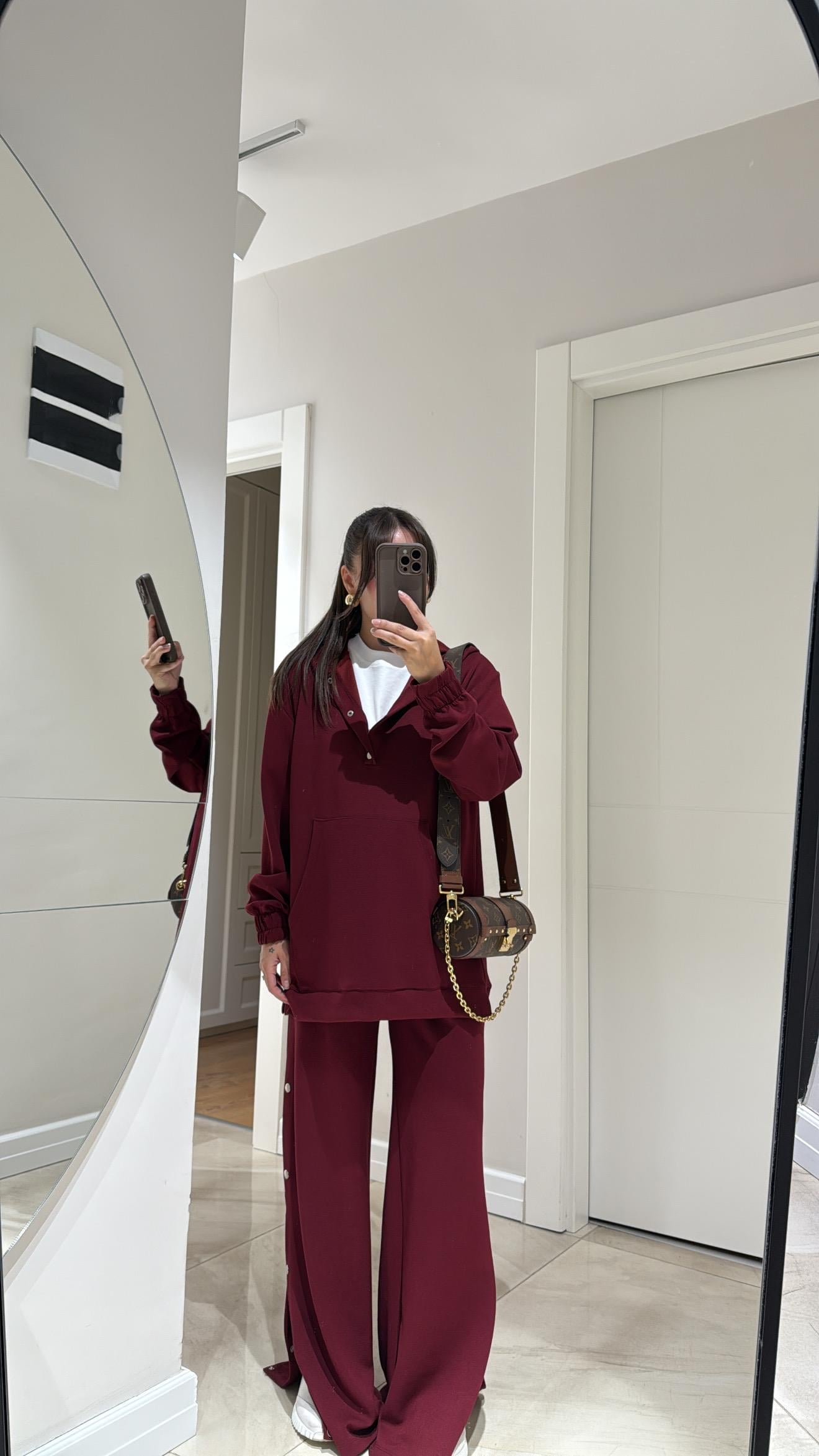 Bordo Çıtçıt Detaylı Kapüşonlu Modal Takım