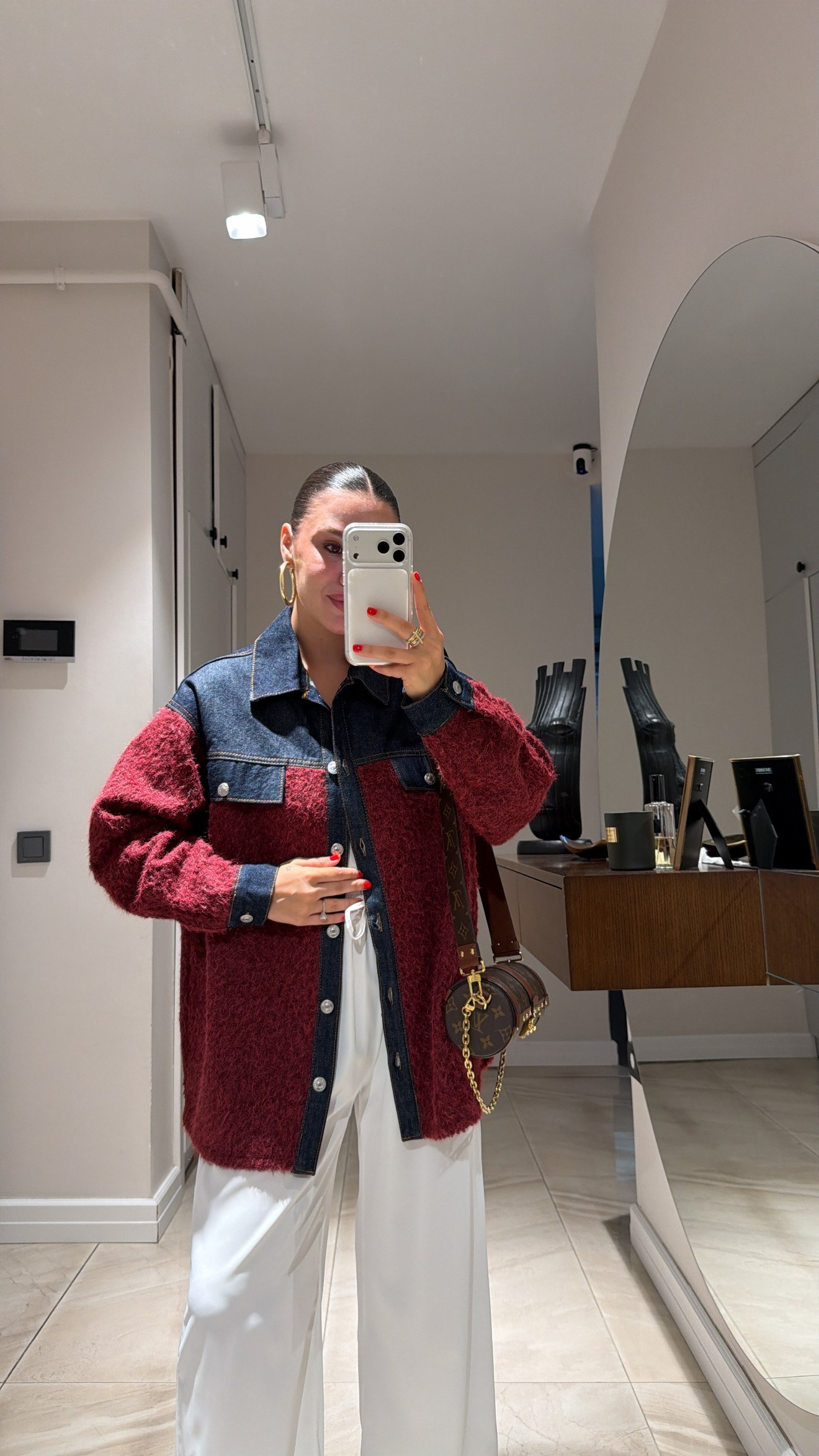Bordo Denim Detaylı Buklet Ceket