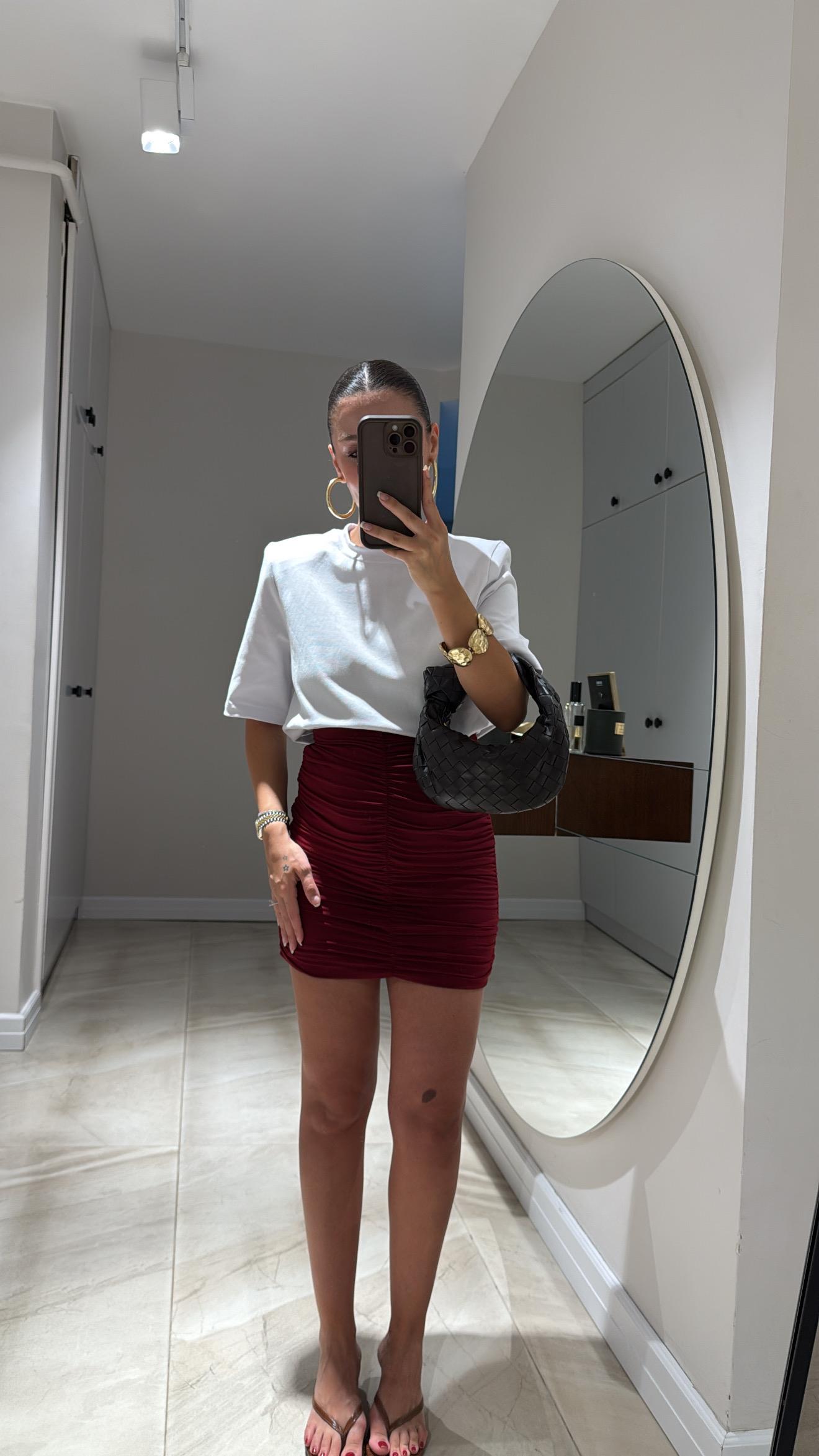 Bordo Drapeli Mini Etek 