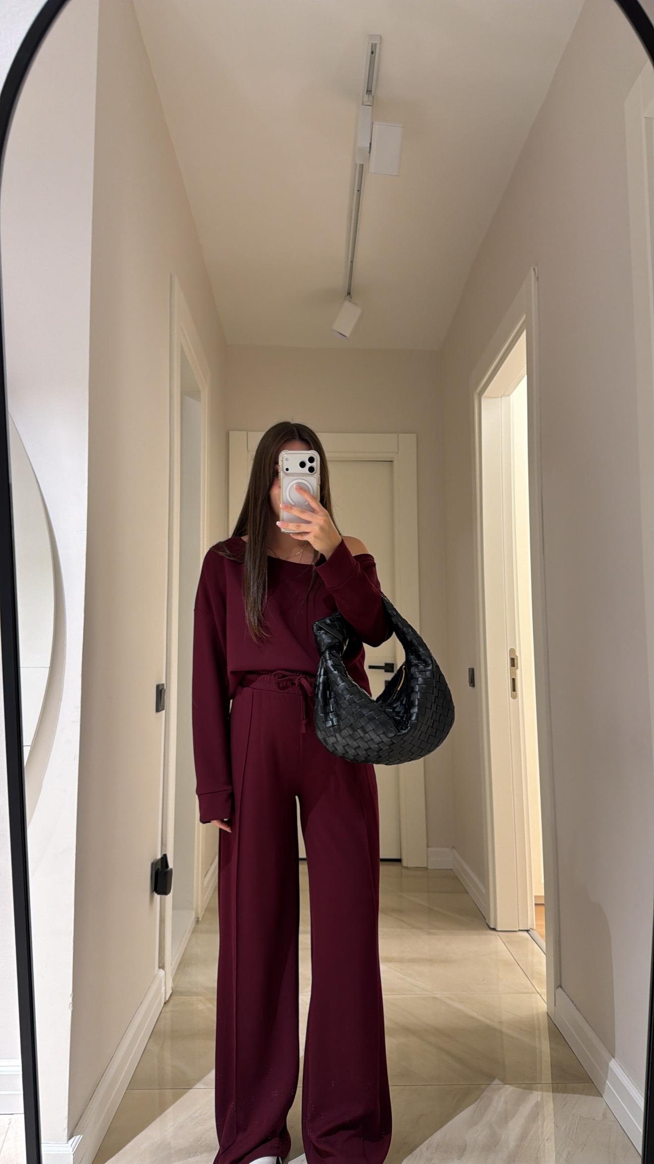 Bordo Kayık Yaka Modal Takım