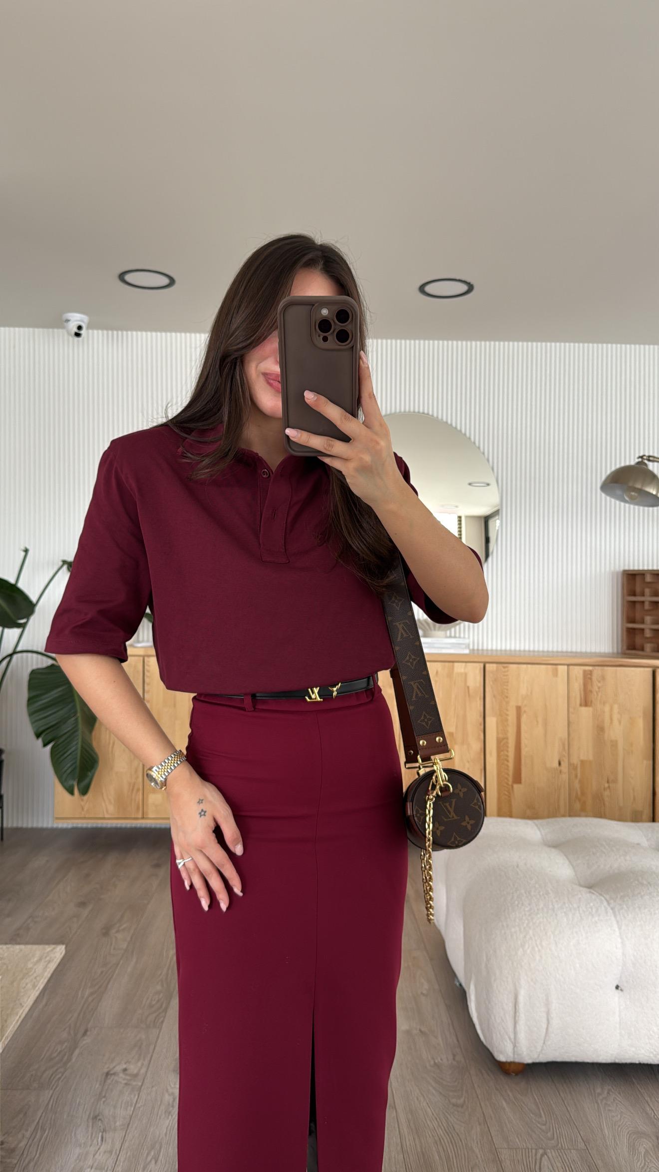 Bordo Polo Yaka Vatkalı Tshirt