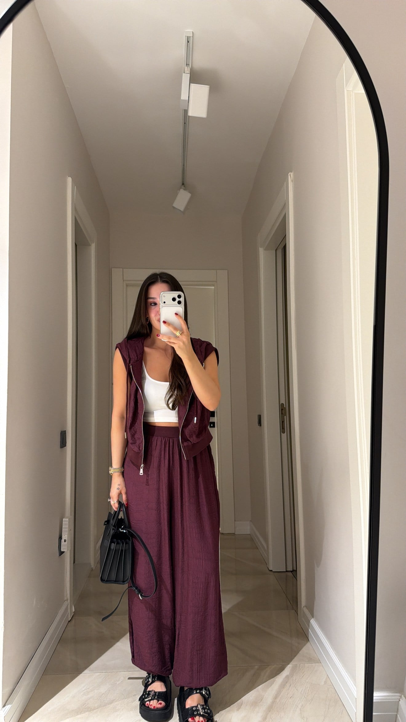 Bordo Sıfır Kapüşonlu Pantolon Takım