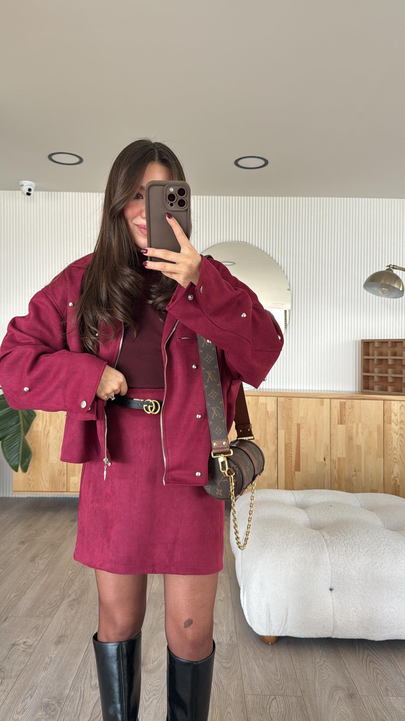 Bordo Silver Zımbalı Nubuk Etek Takım
