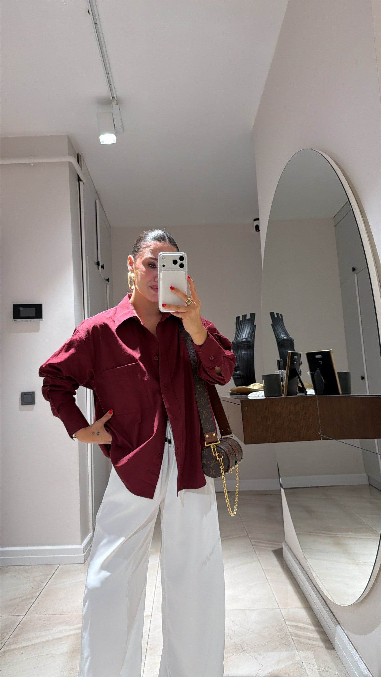 Bordo Tek Cepli Poplin Kumaş Ravi Gömlek 