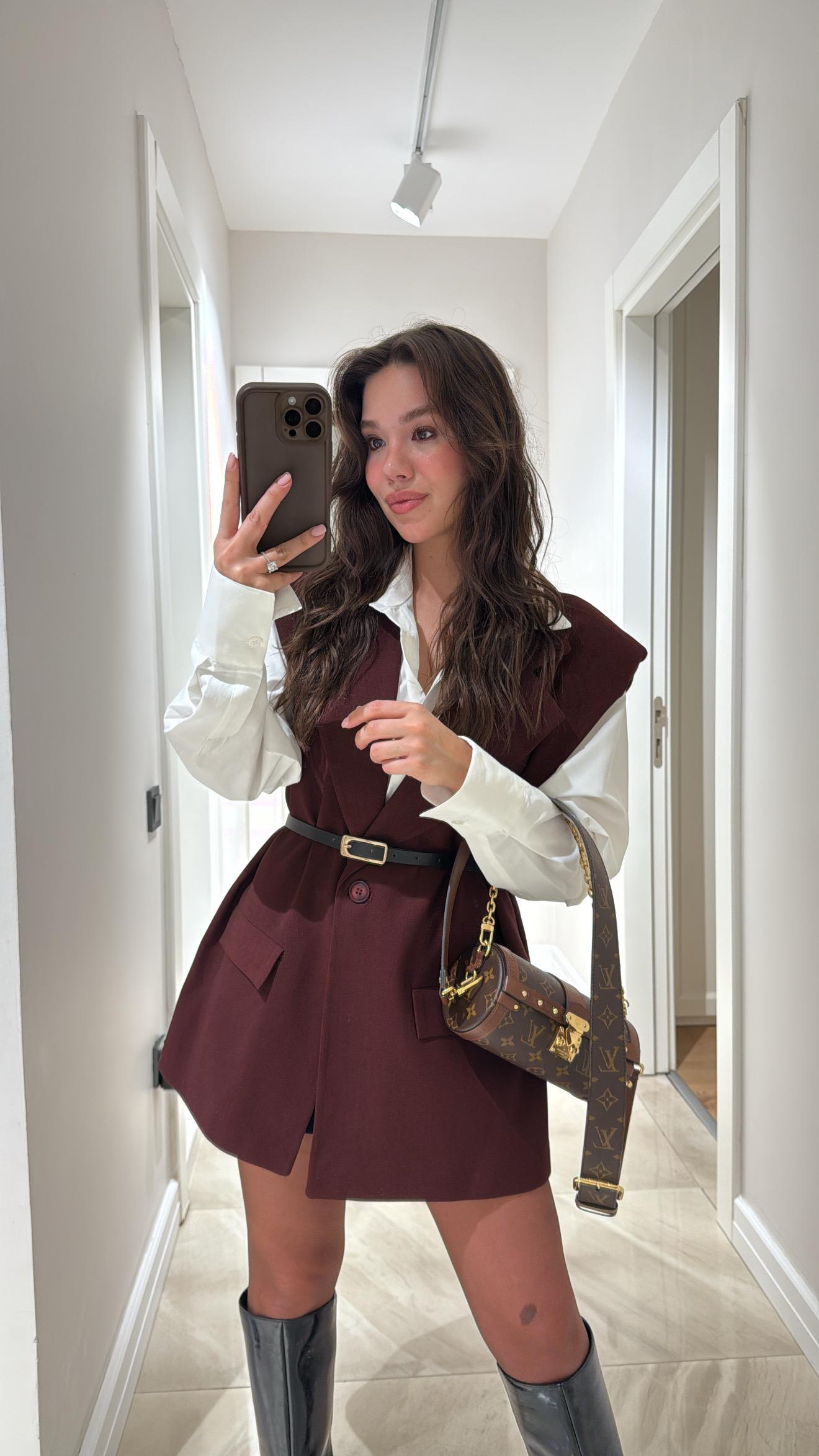 Bordo Vatkalı Kemerli Yelek 