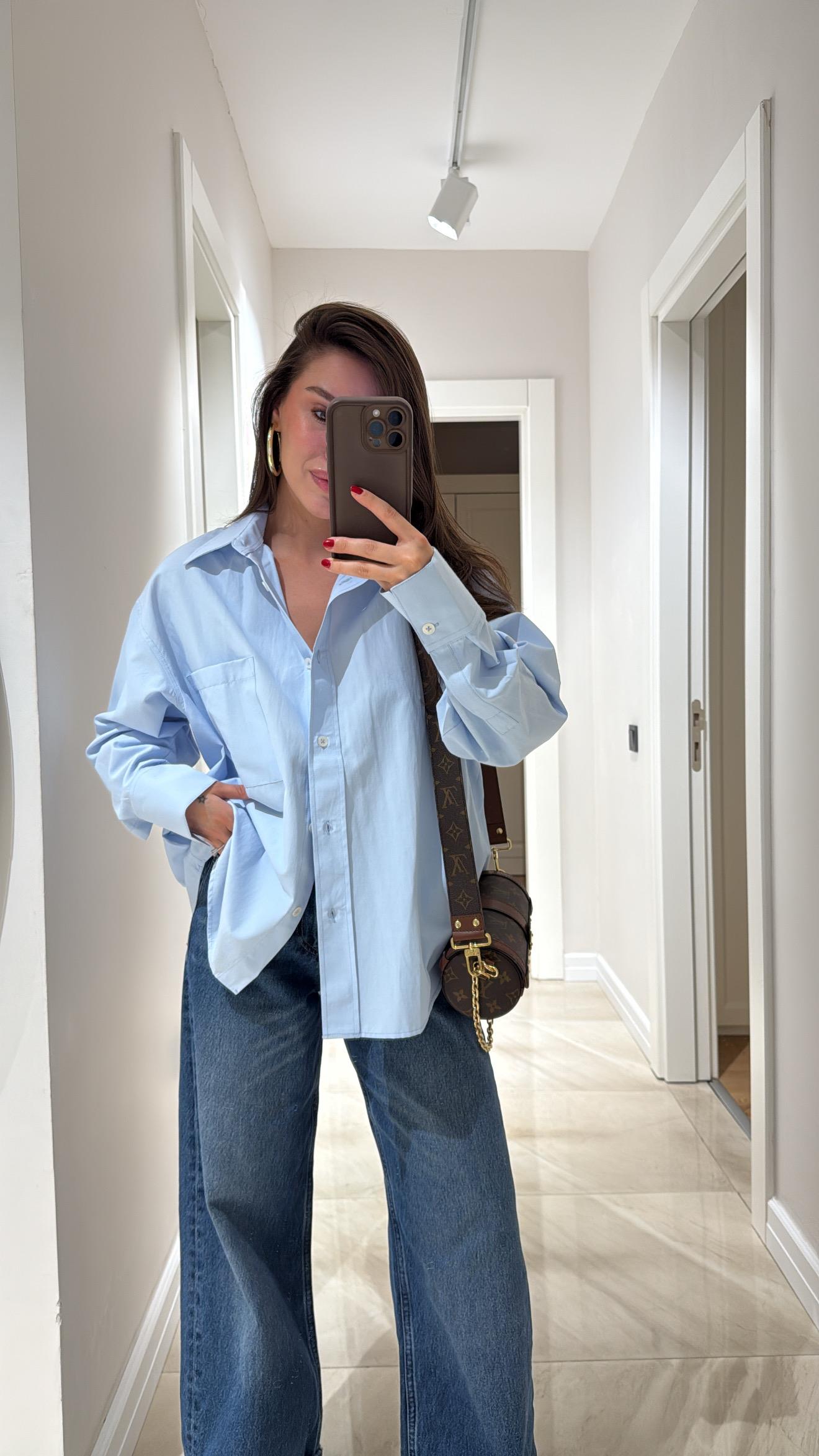 Buz Mavi Tek Cepli Poplin Kumaş Ravi Gömlek