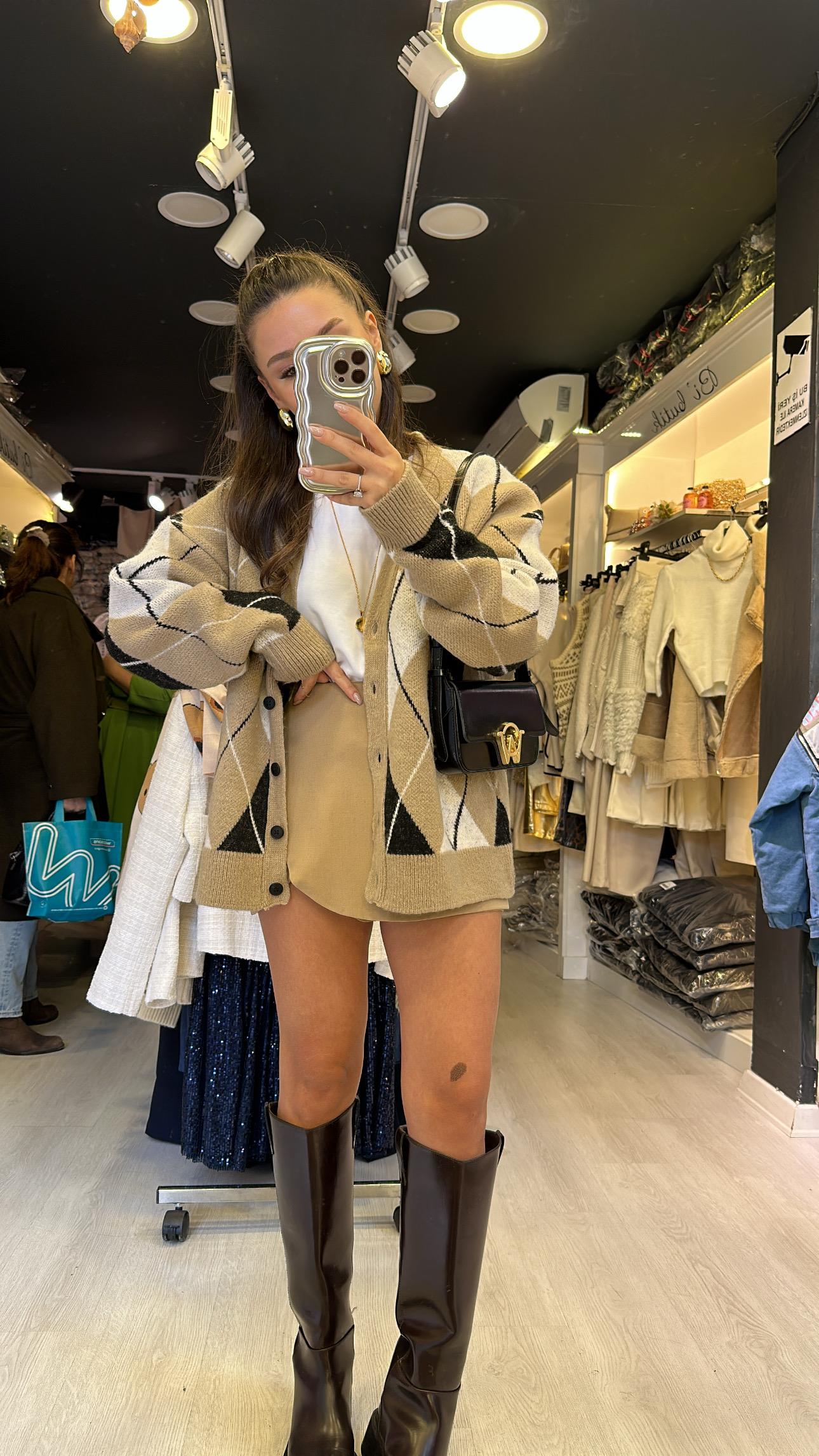 Camel Arka Cep Detaylı Şort Etek 