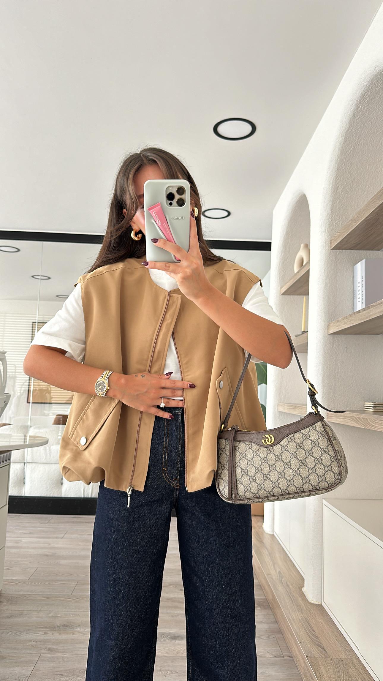 Camel Cep Detaylı Pileli Bomber Yelek