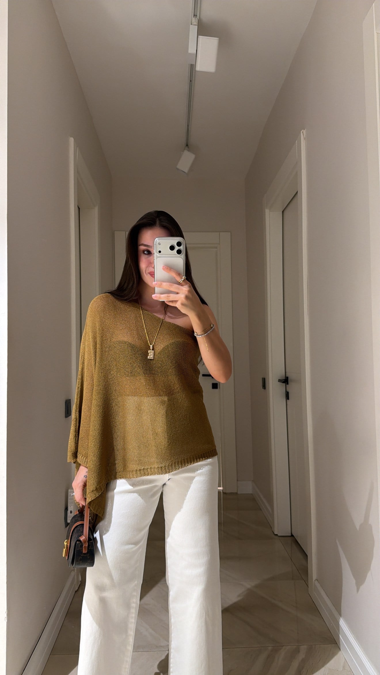 Camel Kol Detaylı Triko Pareo Bluz