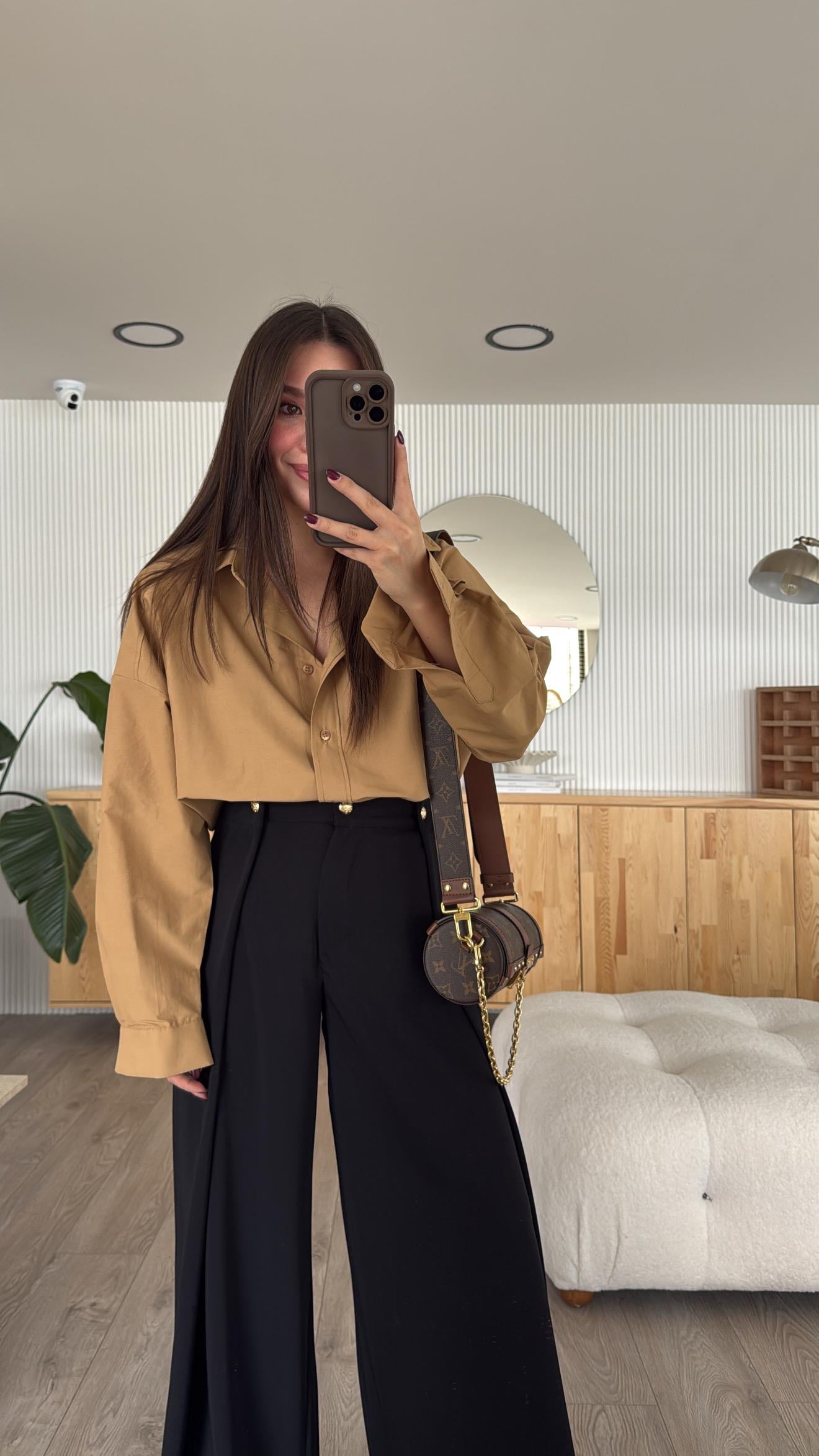 Camel Oversize Poplin Gömlek