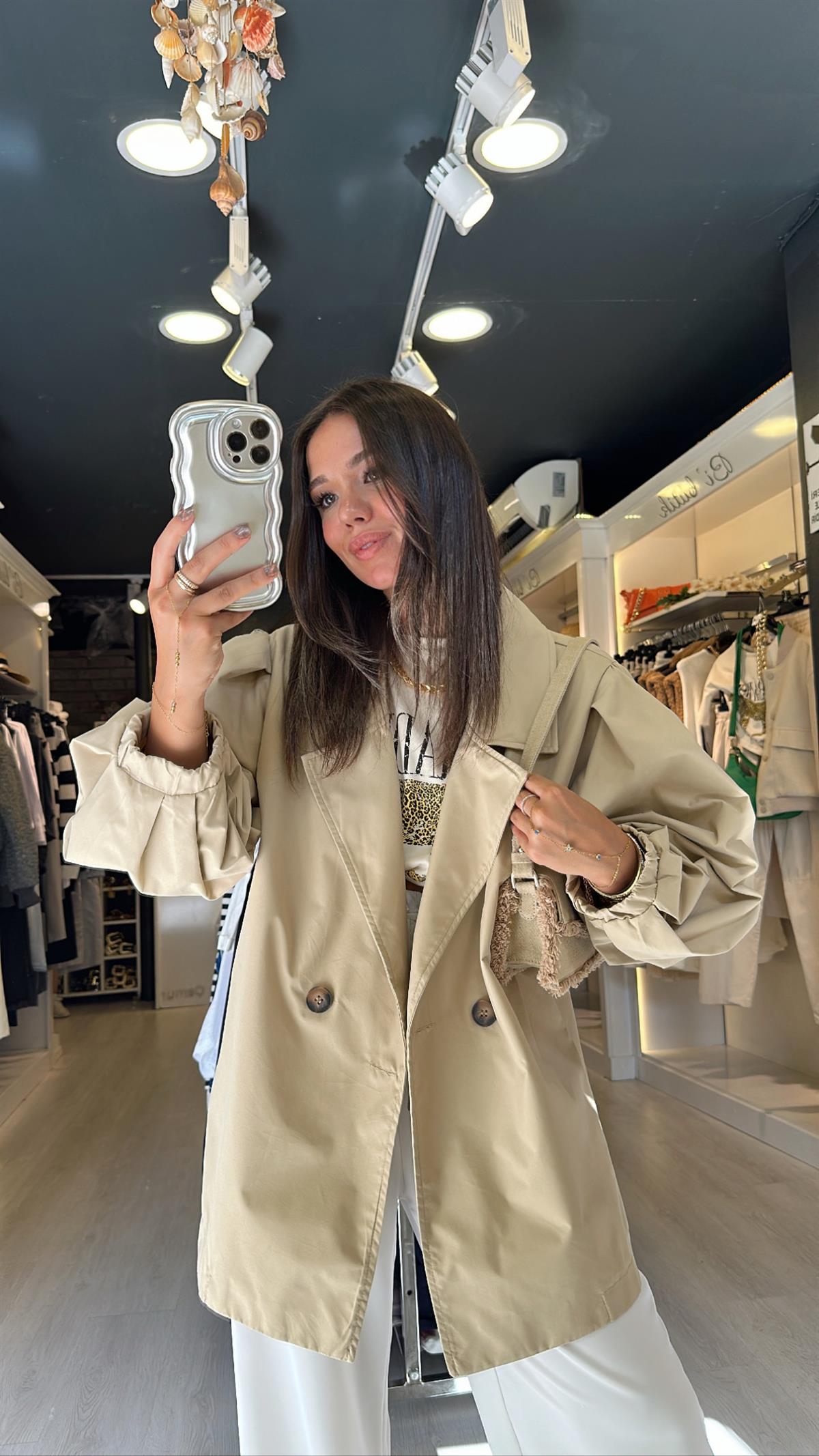 Camel Renk Balon Kol Oversize Ceket 