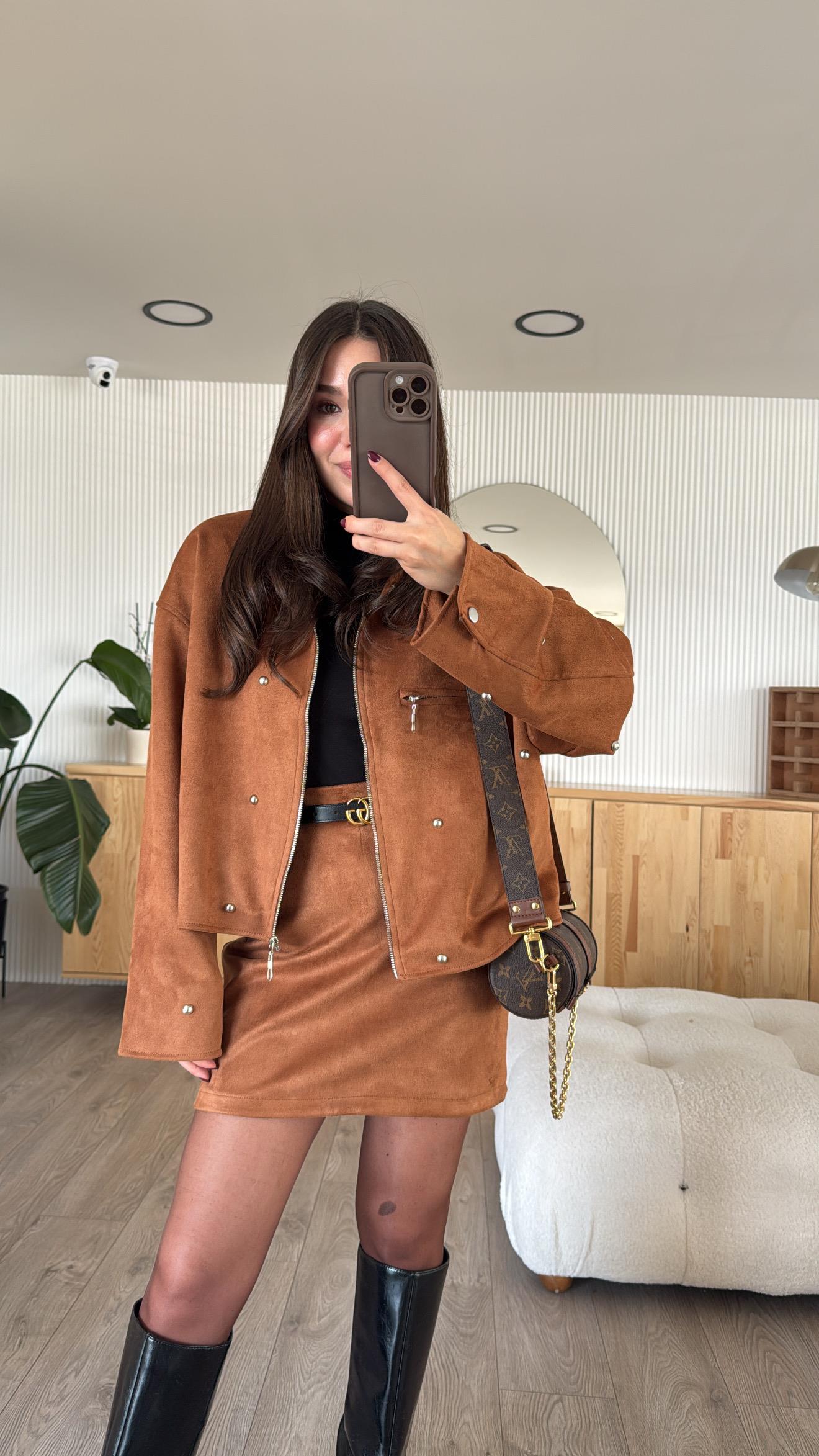 Camel Silver Zımbalı Nubuk Etek Takım