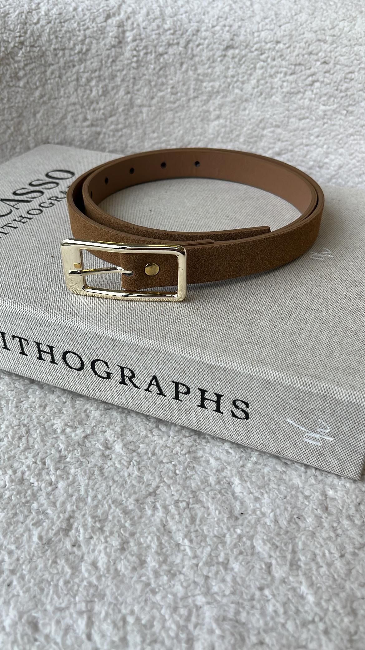 Camel Süet Görünümlü Dikdörtgen Tokalı Kemer