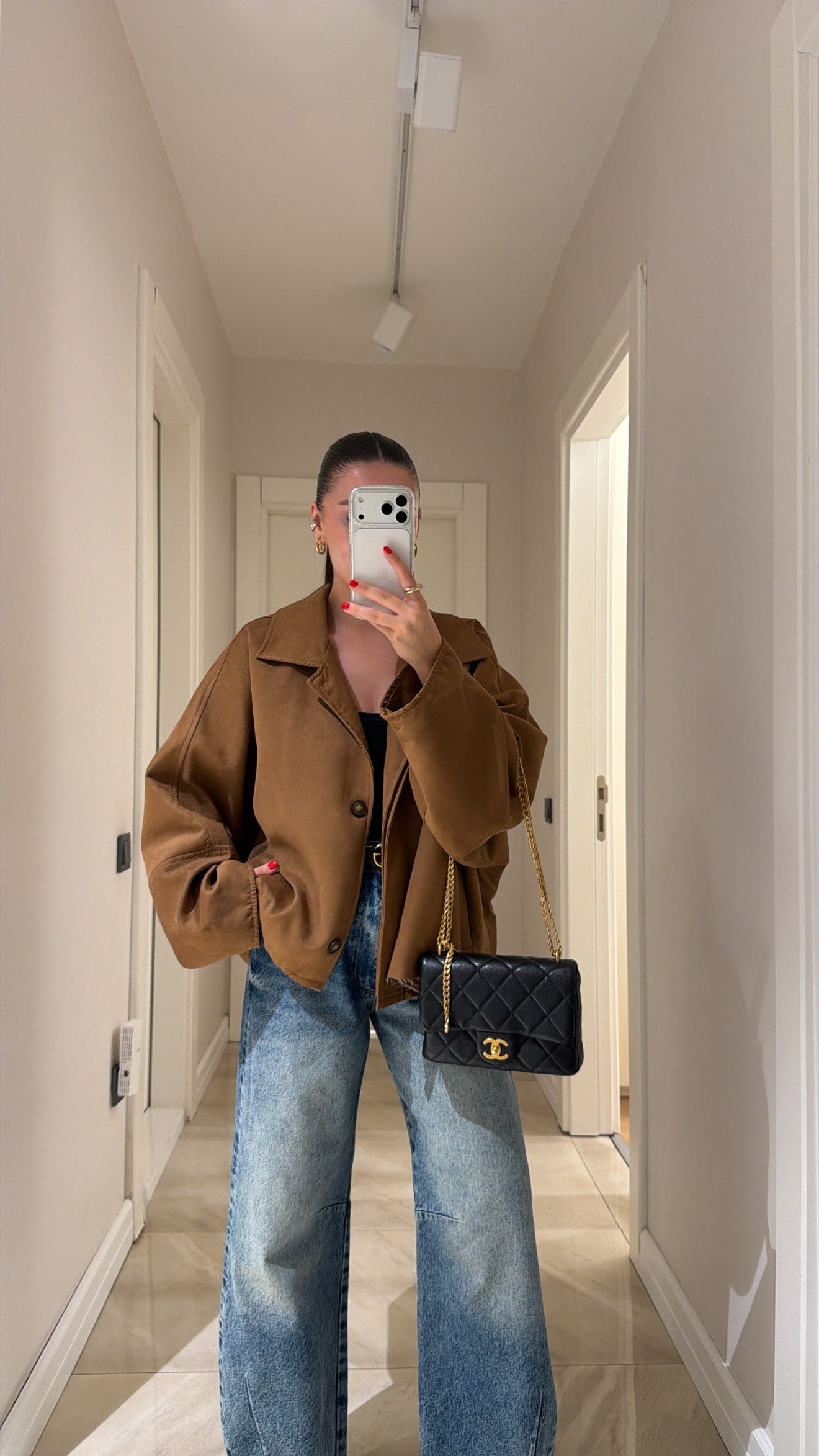 Camel Yarasa Kol Oversize Süet Ceket 