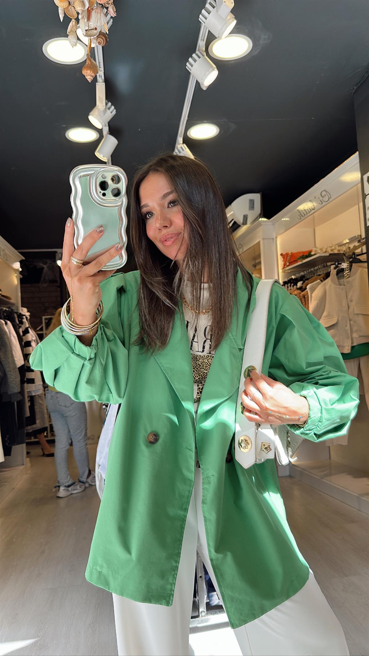 Çimen Yeşili Balon Kol Oversize Ceket