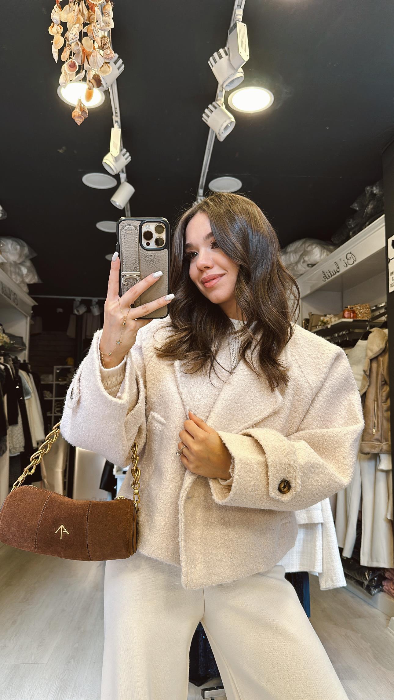 Ekru Buklet Crop Kaban