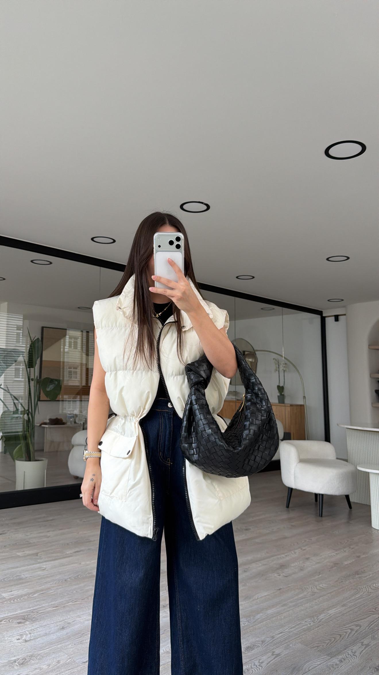 Ekru Çift Cepli Şişme Yelek