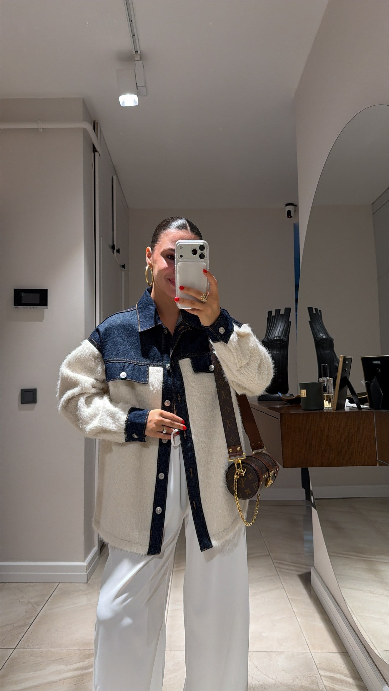 Ekru Denim Detaylı Buklet Ceket