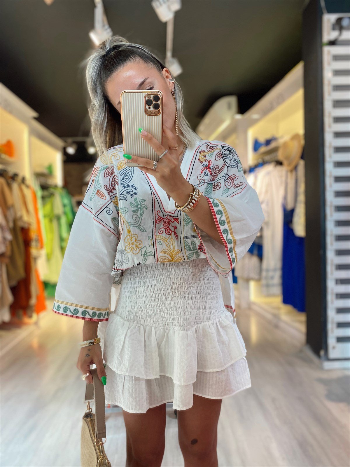 Ekru Fırfırlı Gipeli Etek 