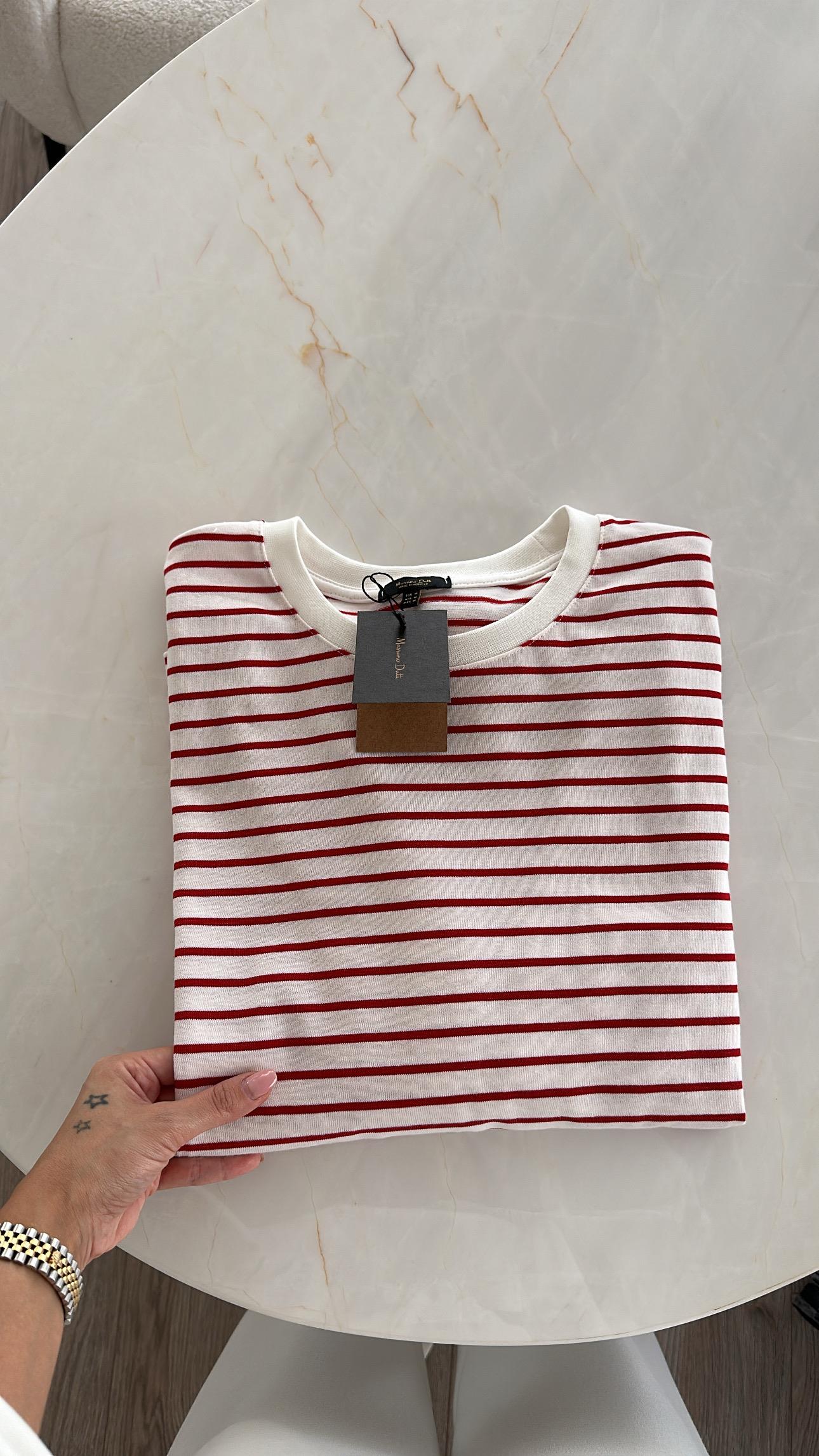 Ekru Kırmızı Çizgili Marka Model İnce Sweat 