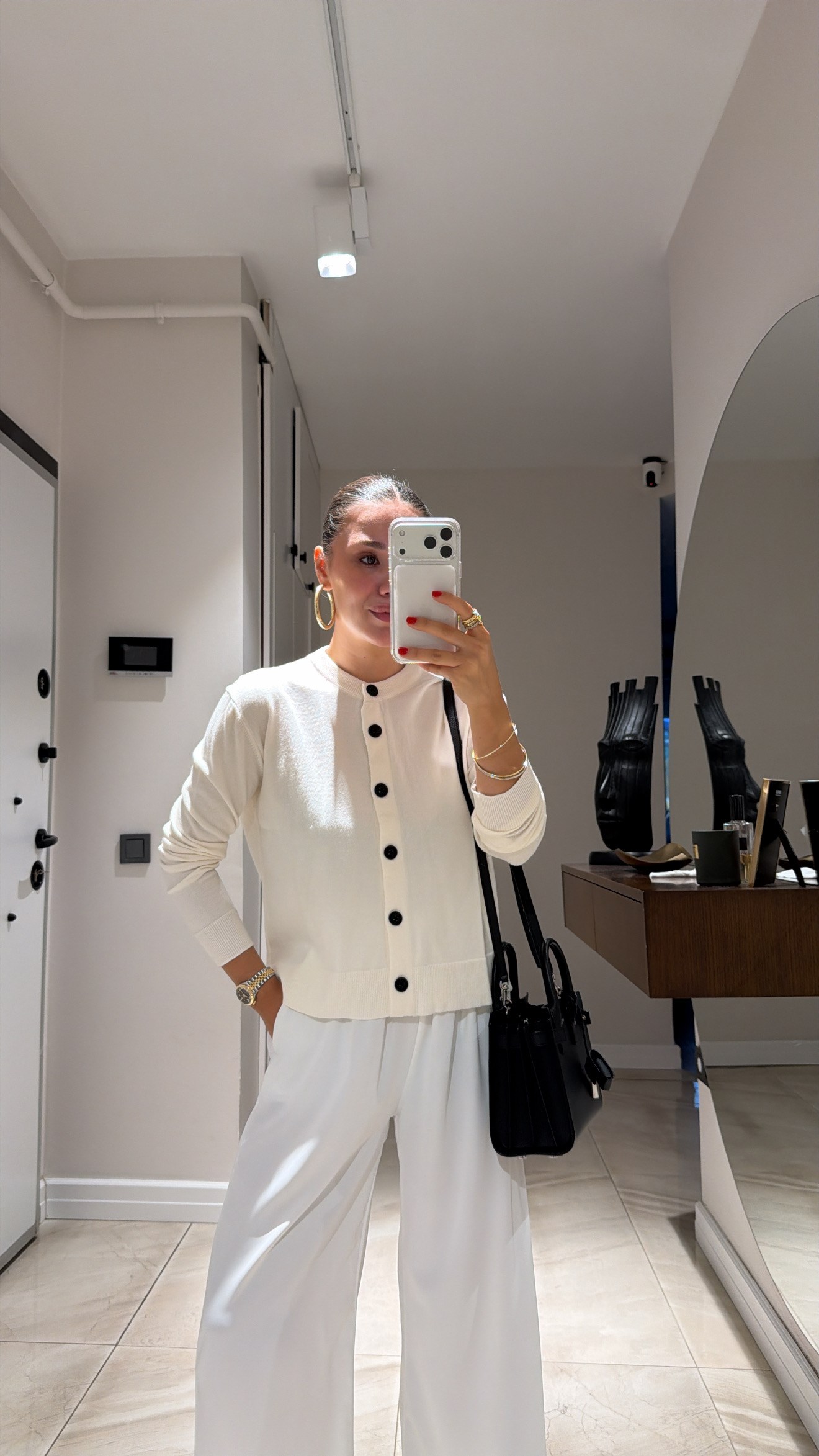 Ekru Ön Düğmeli Basıc Triko Hırka 