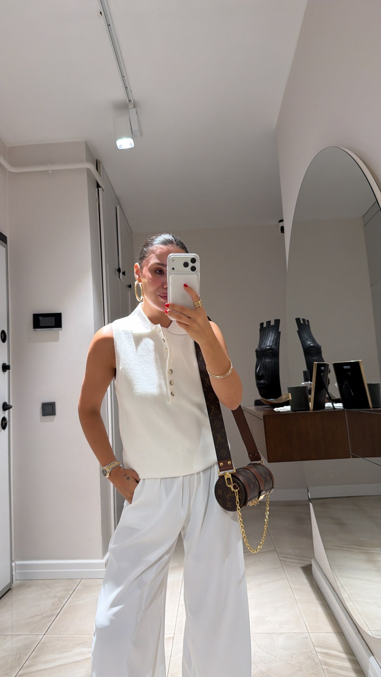 Ekru Ön Düğmeli Polo Yaka Marka Model Yelek
