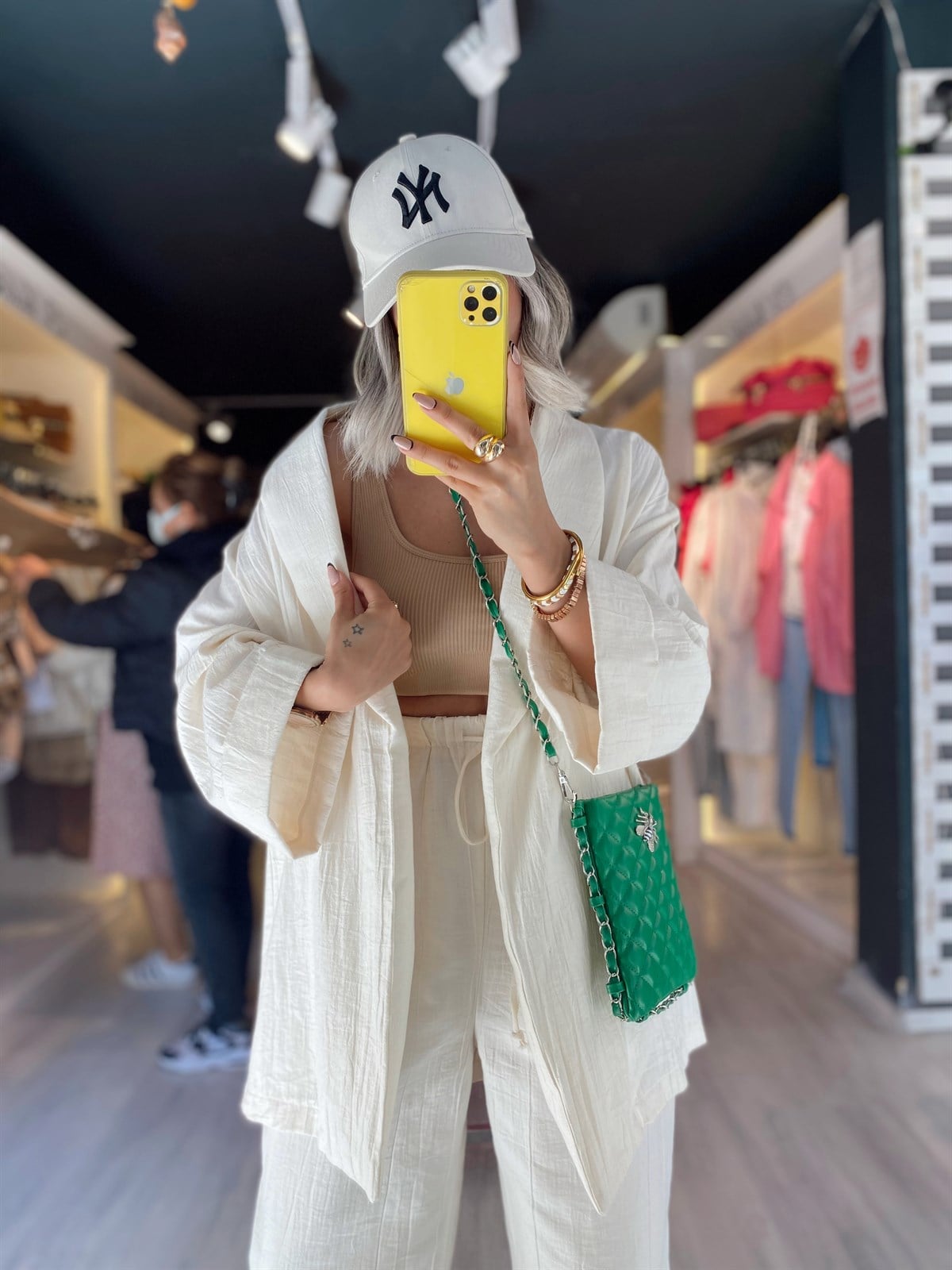 Ekru Şal Yaka Kimono Ceket