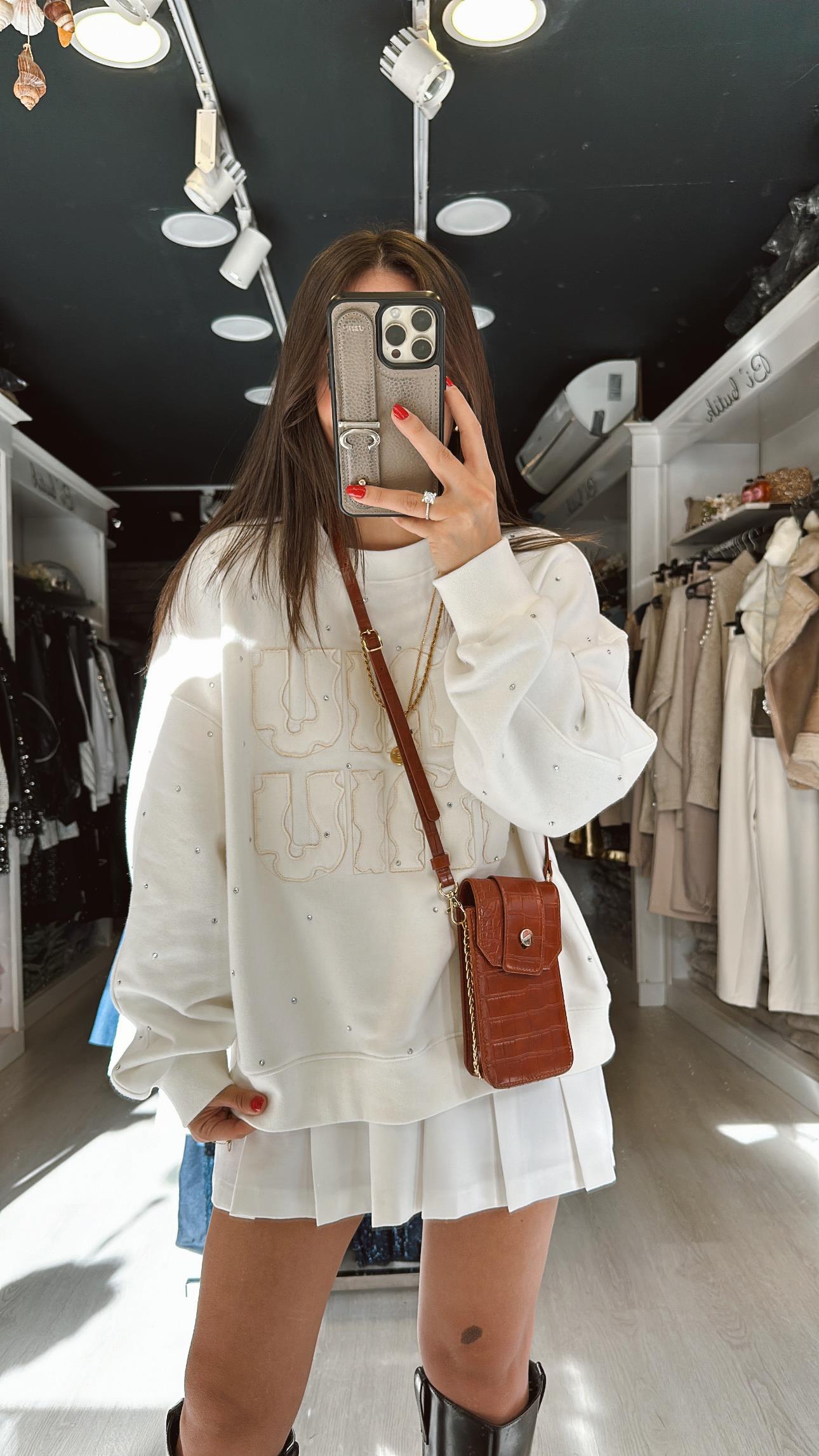 Ekru Taş Detaylı Marka Model Sweat