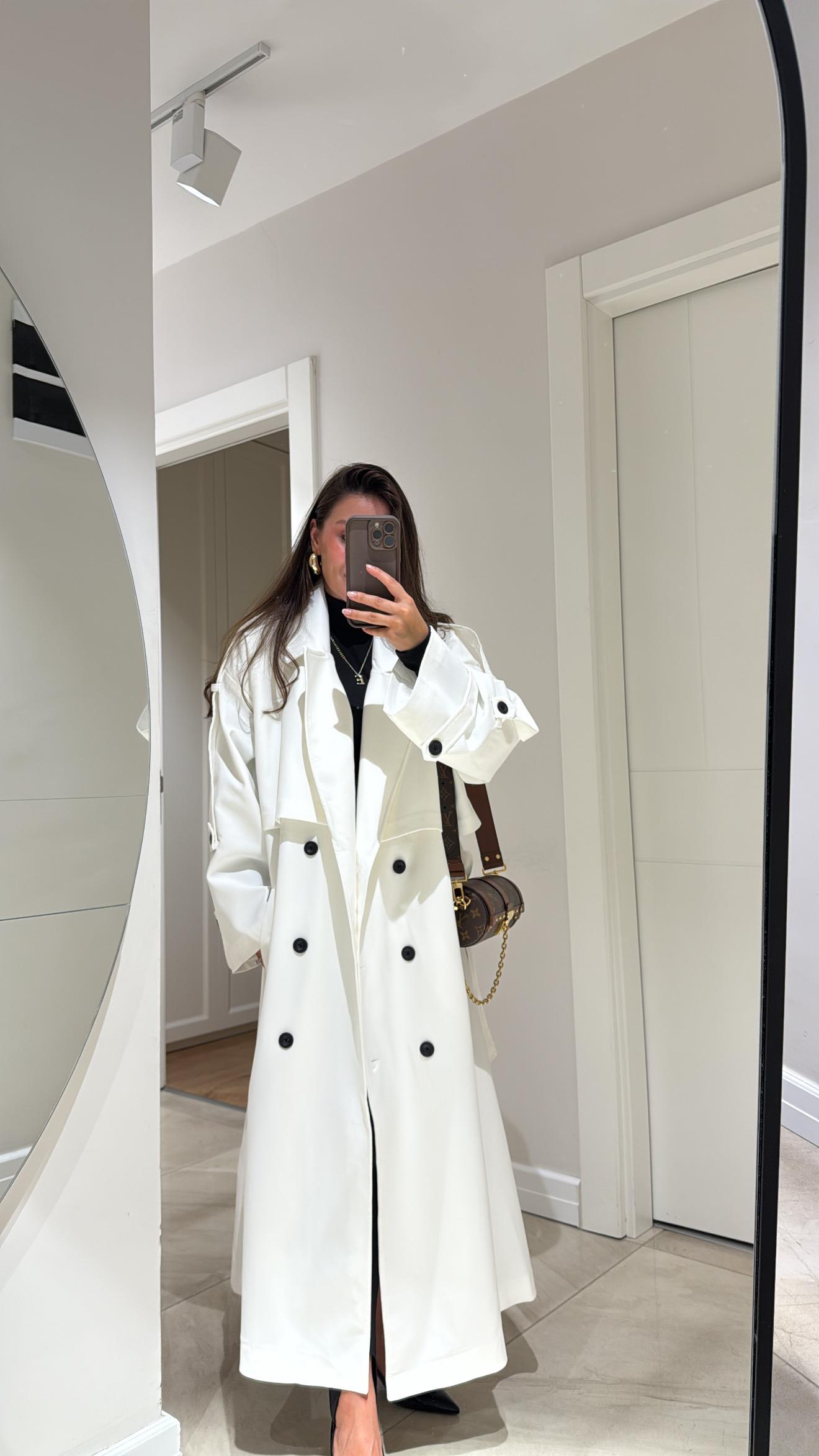Ekru Tokalı Premium Oversize Trenç 