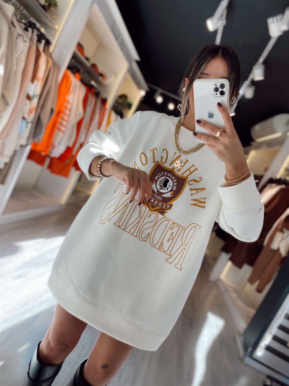 Ekru Washington Baskılı Sweat