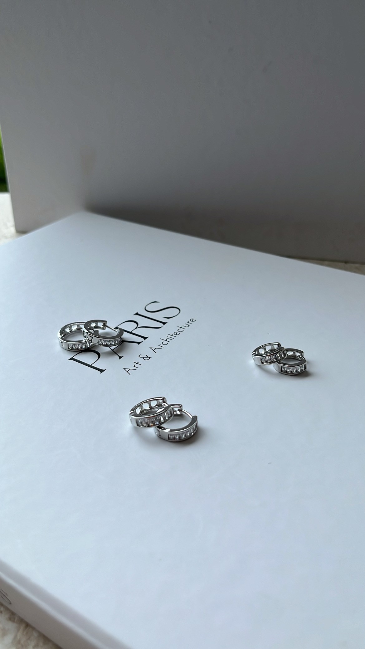 Silver Baget Taşlı Üçlü Halka Küpe